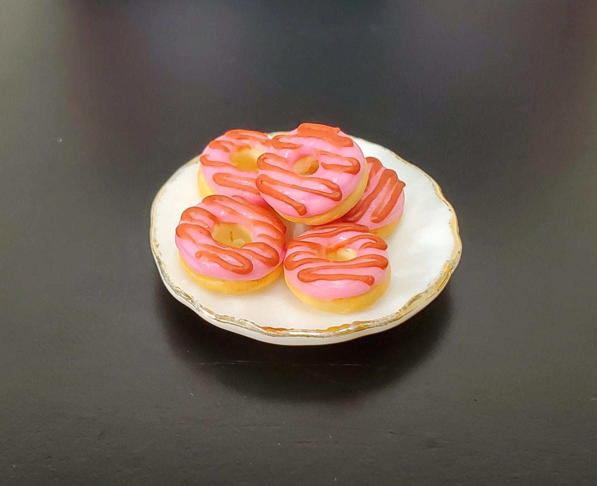 Dollhouse Donuts x5 Pink Frosting 1:12 Scale Miniature Food Dessert Bakery - Image 3