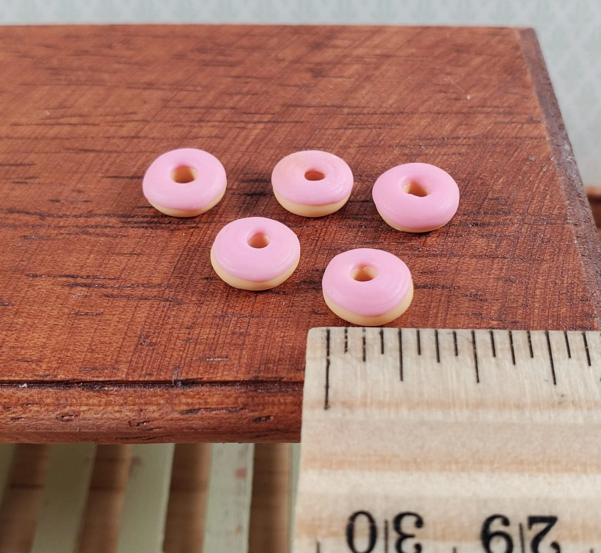 Dollhouse Donuts x5 with Pink Frosting 1:12 Scale Miniature Food Dessert Bakery - Image 3