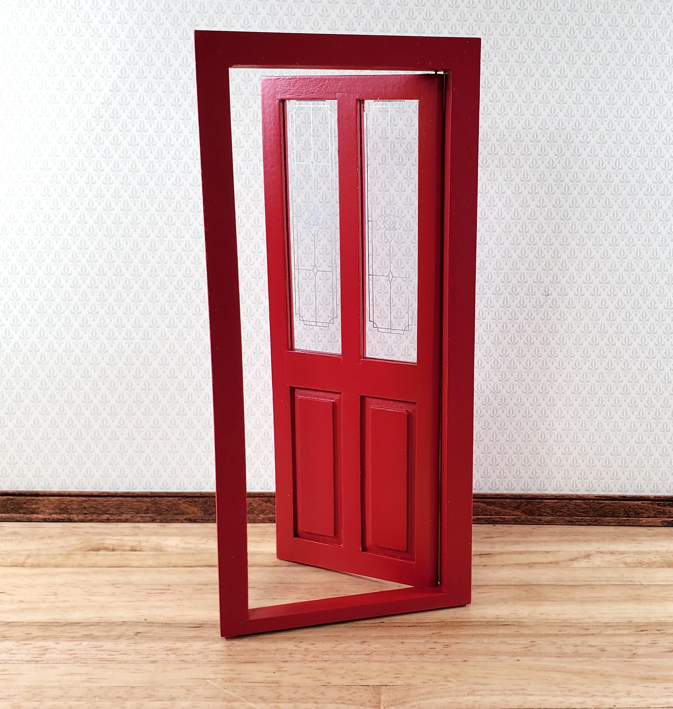 Dollhouse Door Exterior Front Door with Windows RED 1:12 Scale Miniature - Image 2