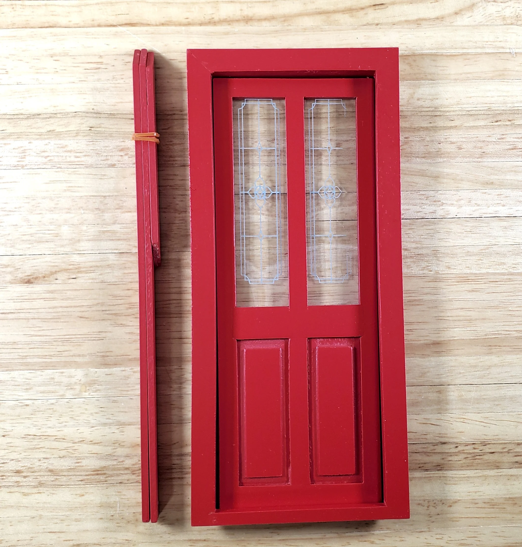 Dollhouse Door Exterior Front Door with Windows RED 1:12 Scale Miniature - Image 3