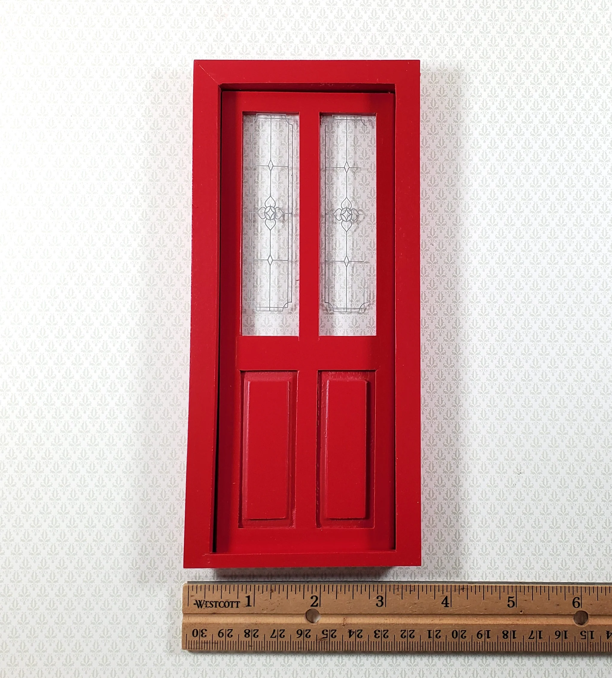 Dollhouse Door Exterior Front Door with Windows RED 1:12 Scale Miniature - Image 5