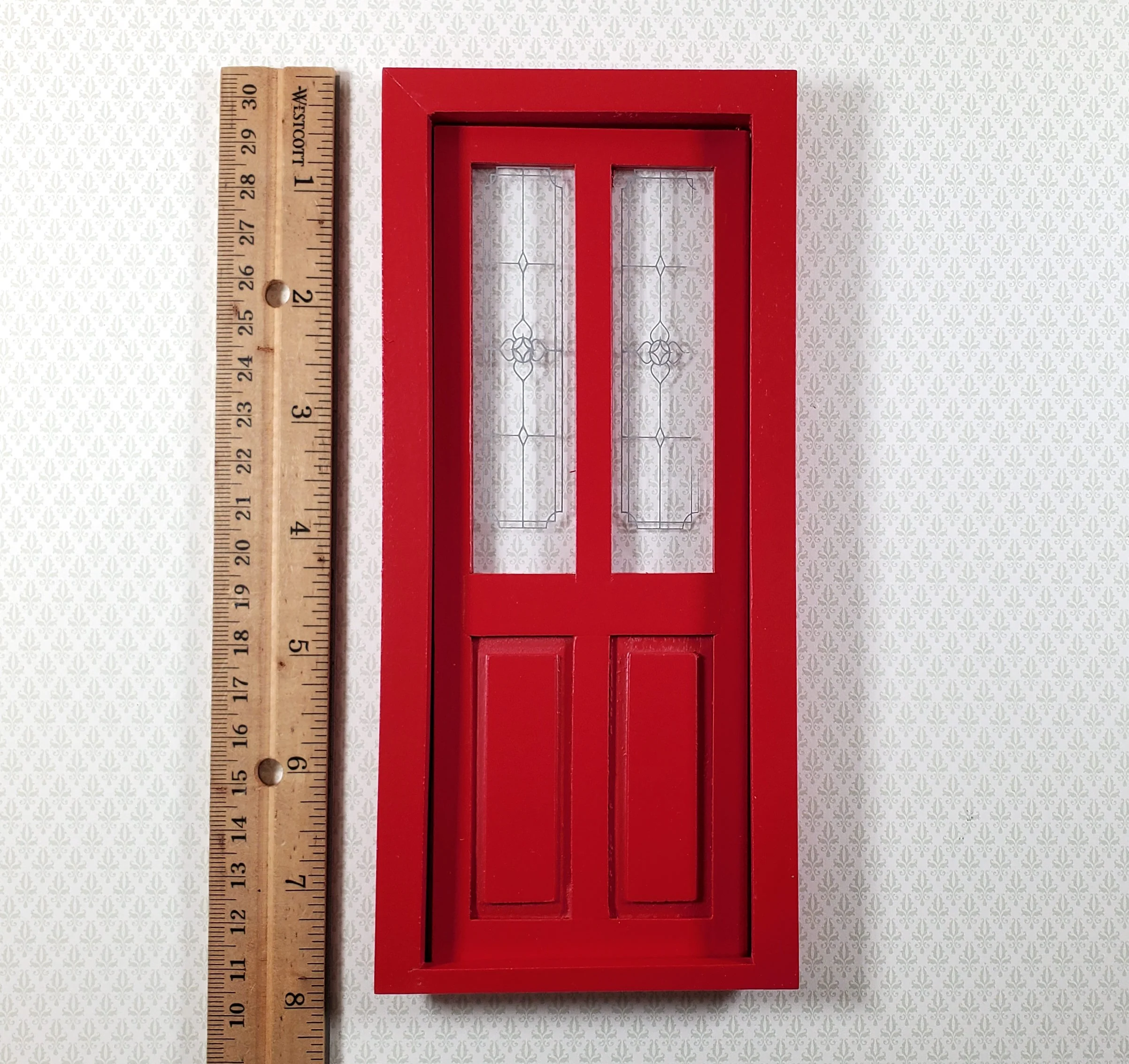 Dollhouse Door Exterior Front Door with Windows RED 1:12 Scale Miniature - Image 6