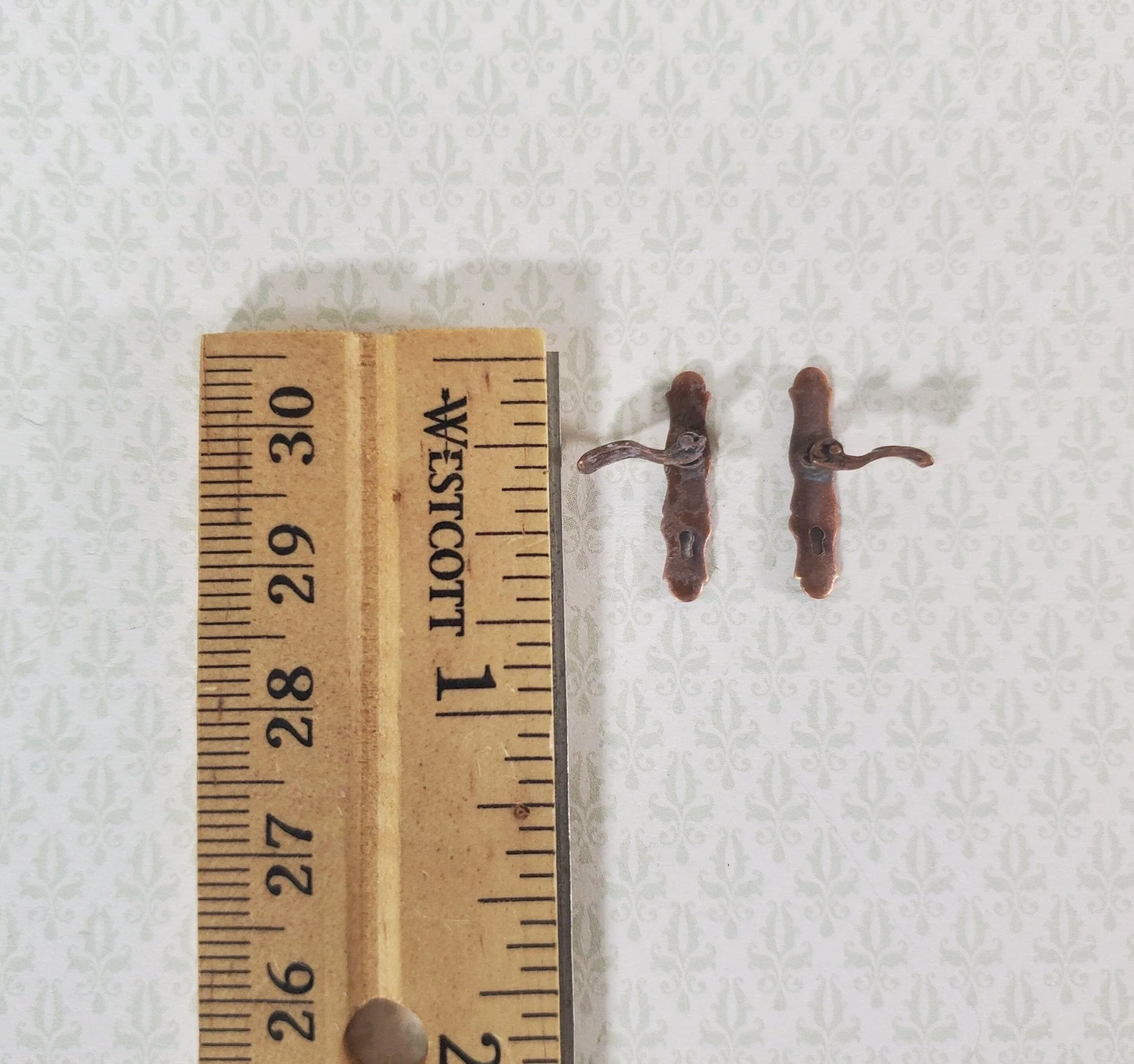 Dollhouse Door Handles Bronze x2 French Lever Style 1:12 Scale Miniatures CLA05580 - Image 3