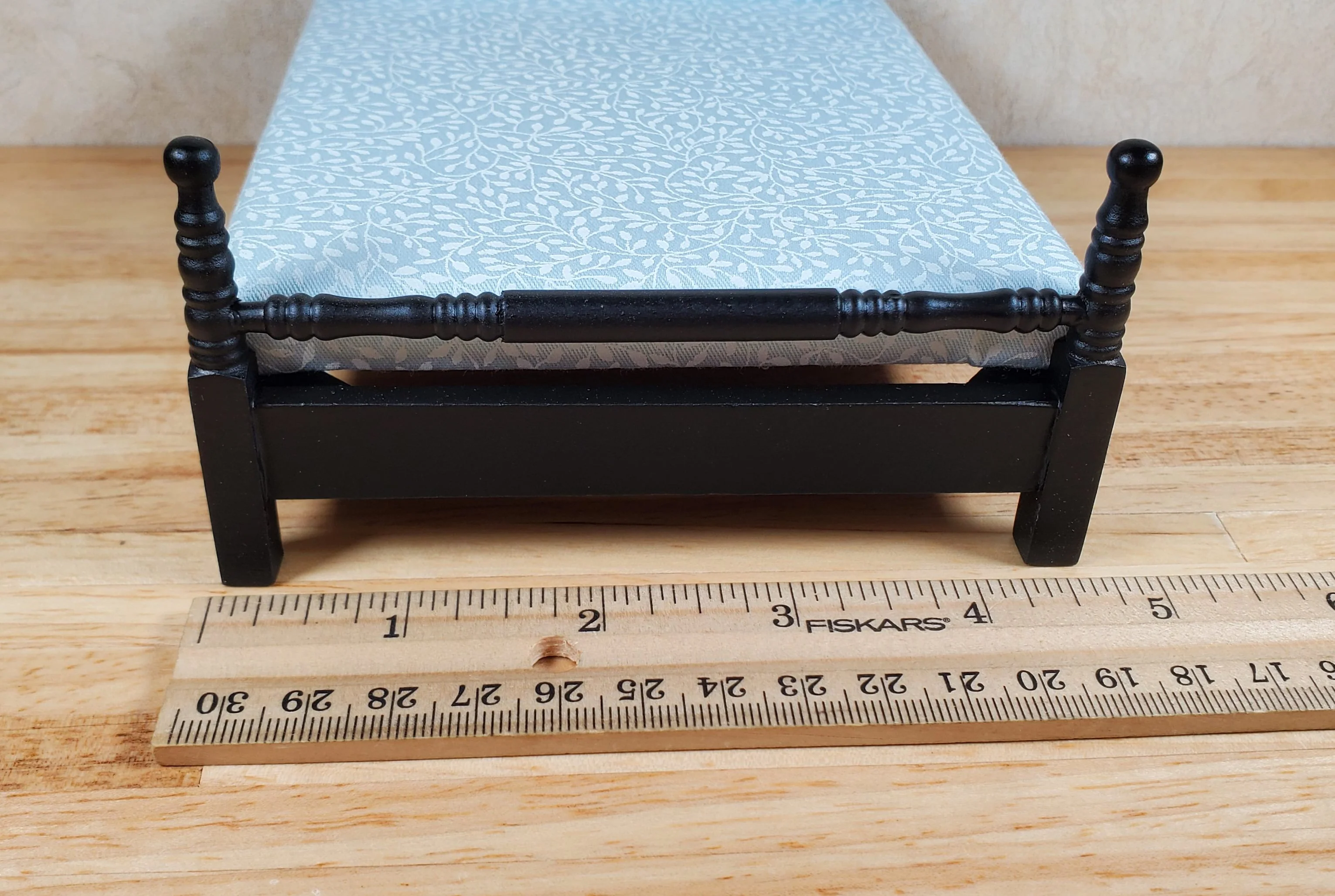 Dollhouse Double Bed Black 1:12 Scale Miniature Wood Furniture - Image 5