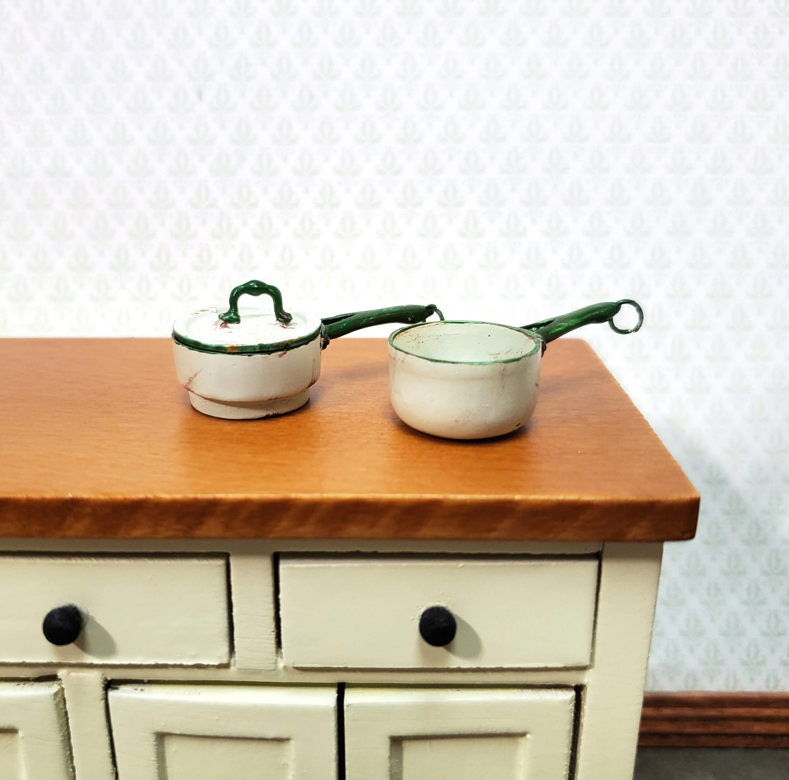 Dollhouse Double Boiler Pots + Lid Cooking Pans 1:12 Scale Miniature Kitchen Falcon Miniatures - Image 2