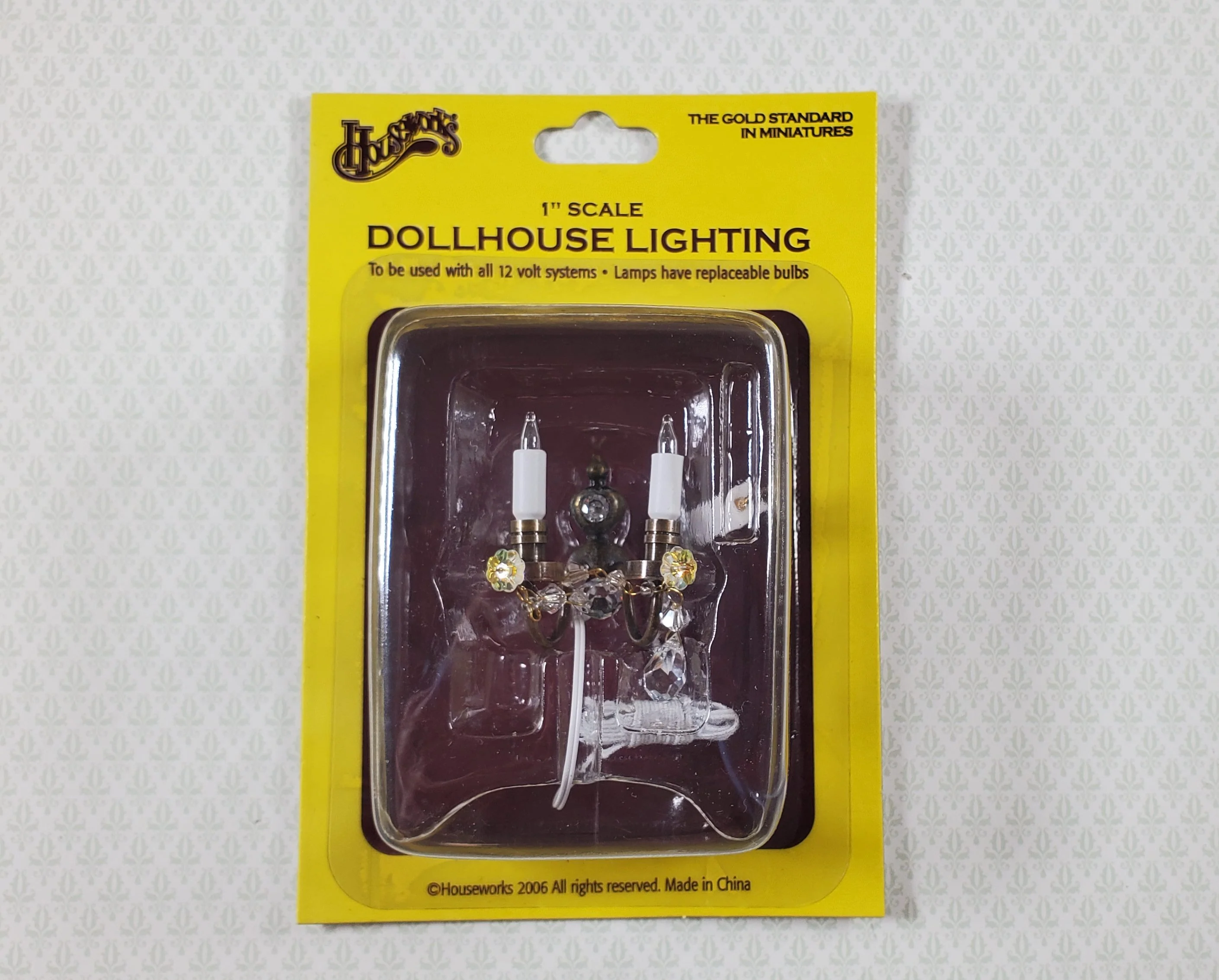 Dollhouse Double Candle Sconce with Crystals Bronze 12 volt w/ Plug 1:12 Scale - Image 2