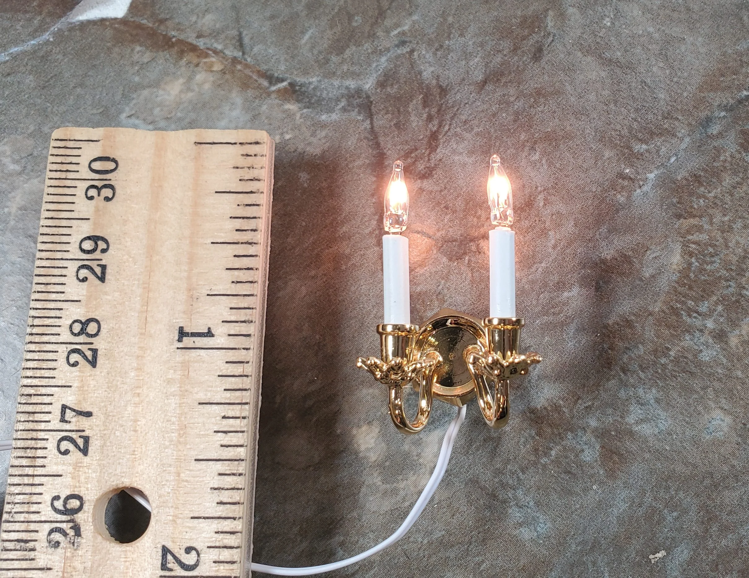 Dollhouse Double Candle Wall Sconce Gold 12 Volt with Plug 1:12 Wall Light - Image 5
