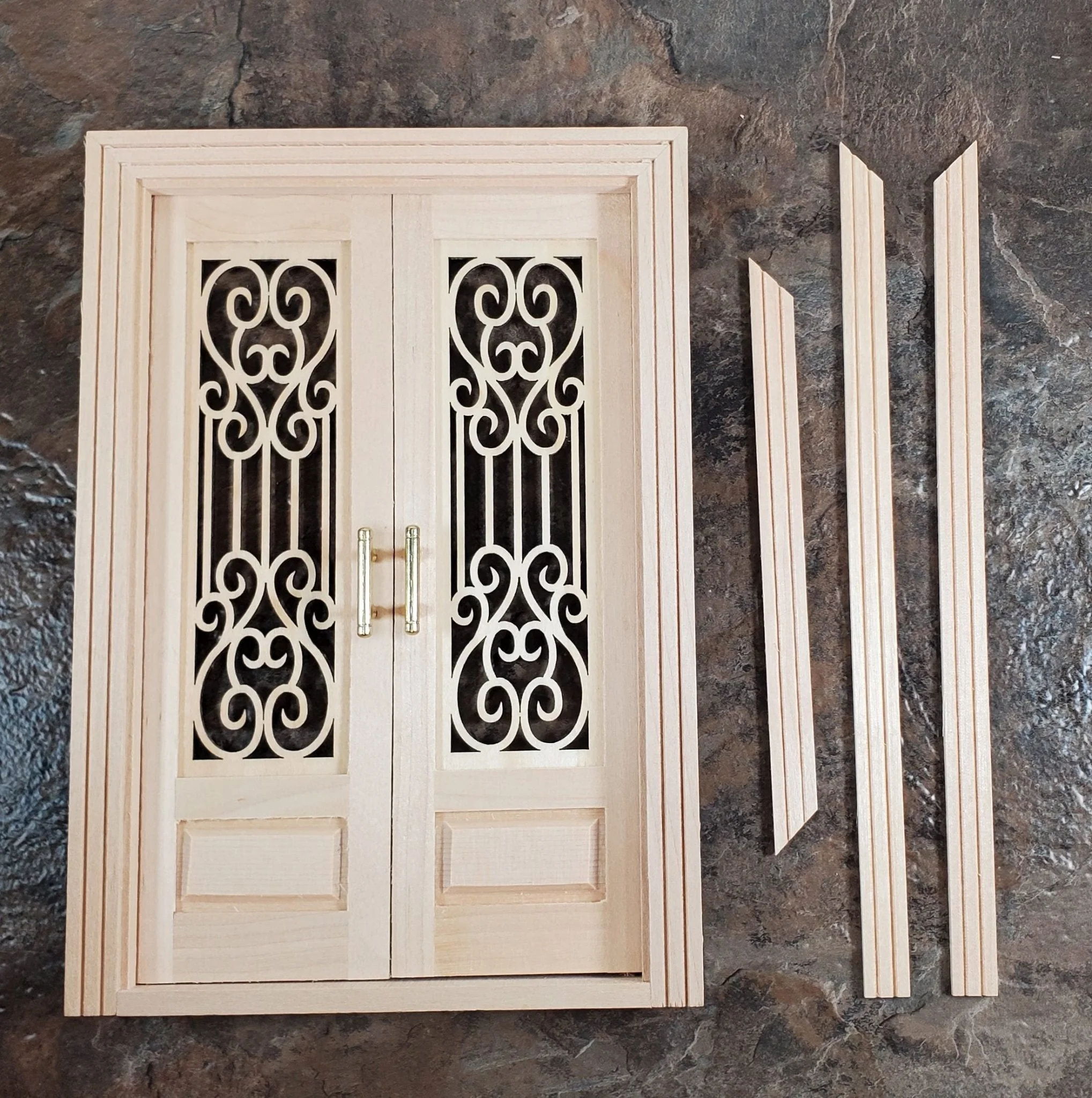 Dollhouse Double French Doors with Scroll Windows 1:12 Scale Miniature - Image 3