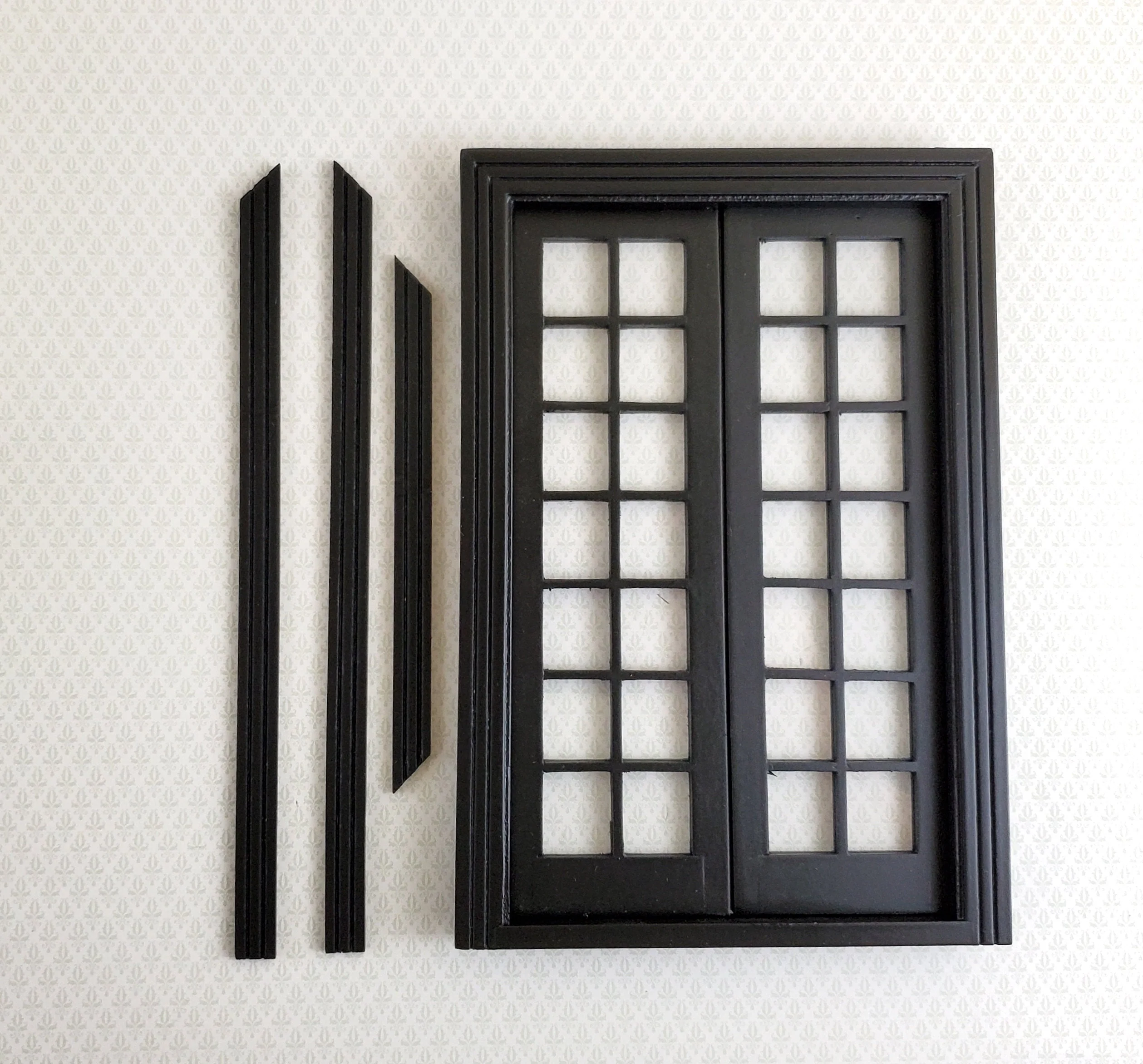 Dollhouse Double French Doors with Windows BLACK 1:12 Scale Miniature Interior Exterior