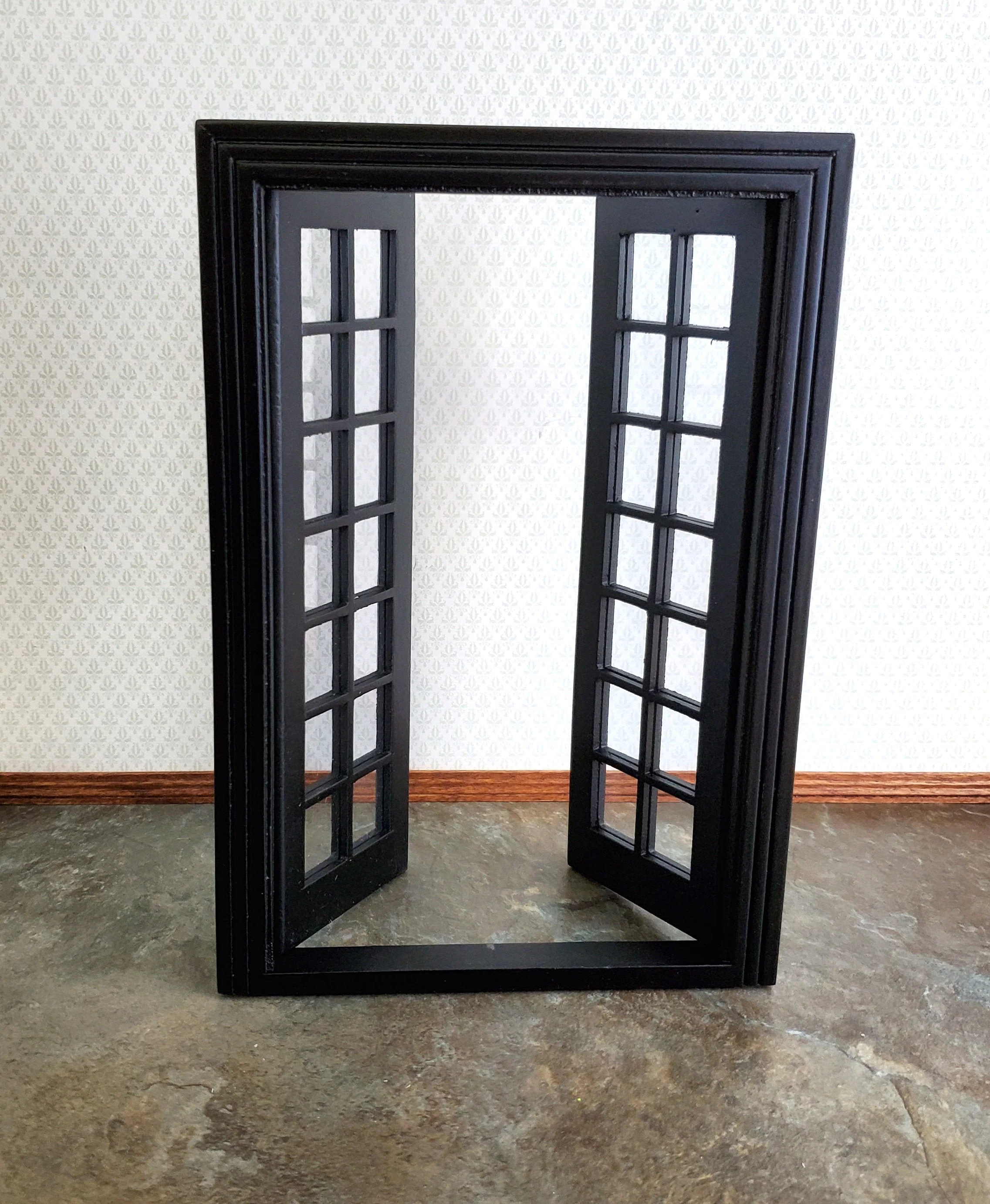 Dollhouse Double French Doors with Windows BLACK 1:12 Scale Miniature Interior Exterior - Image 4