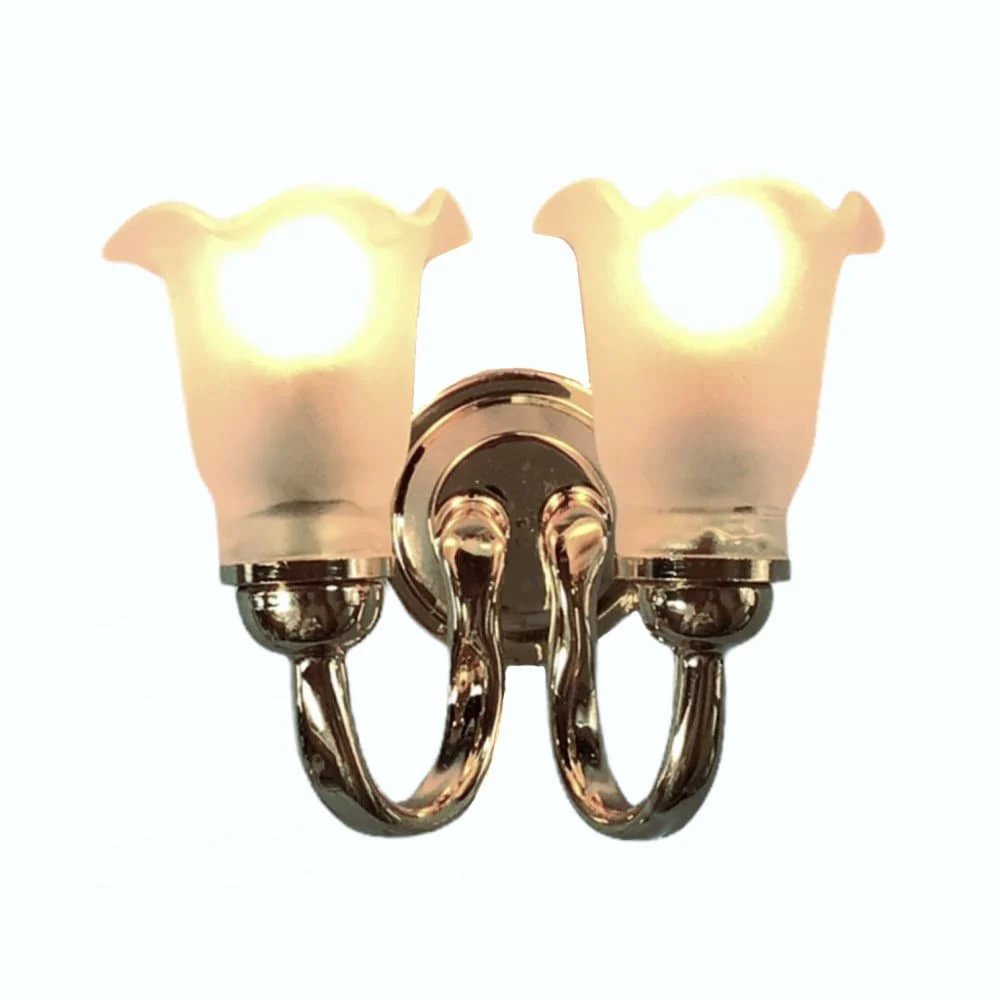 Dollhouse Double Tulip Sconce Flower Shade 12 Volt with Plug 1:12 Scale HW2673 - Image 2