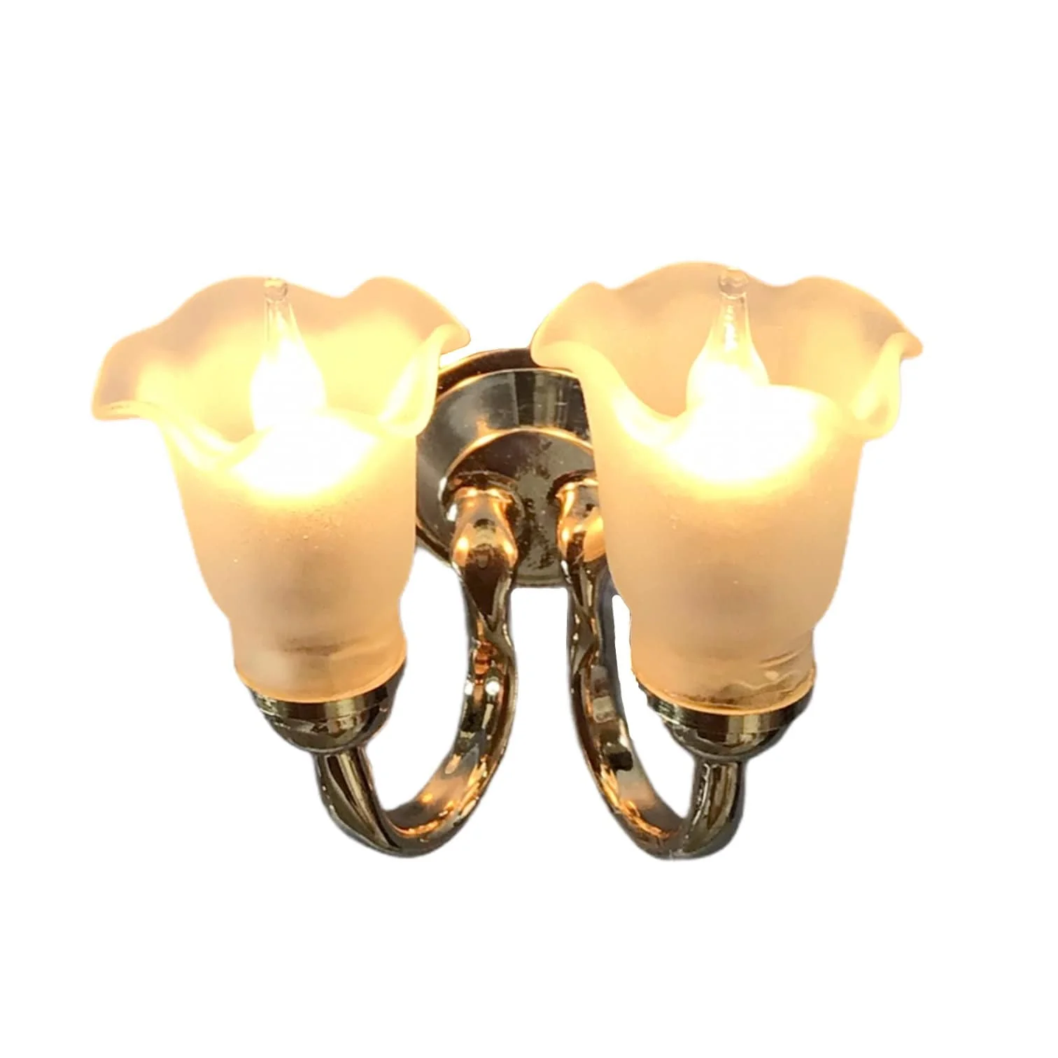 Dollhouse Double Tulip Sconce Flower Shade 12 Volt with Plug 1:12 Scale HW2673 - Image 3