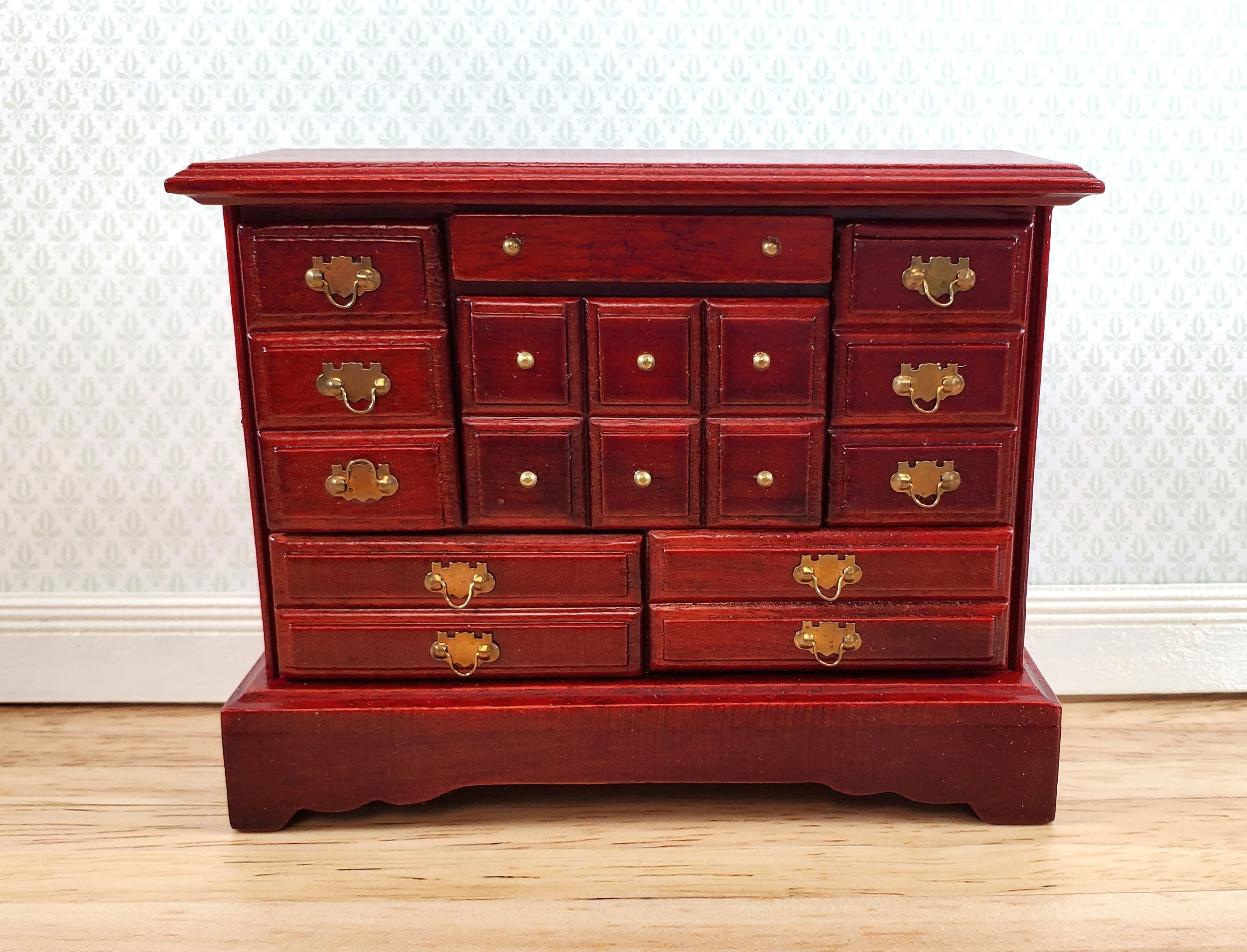 Dollhouse Dresser Chest 6 Opening Drawers 1:12 Scale Miniature Mahogany Finish - Image 2