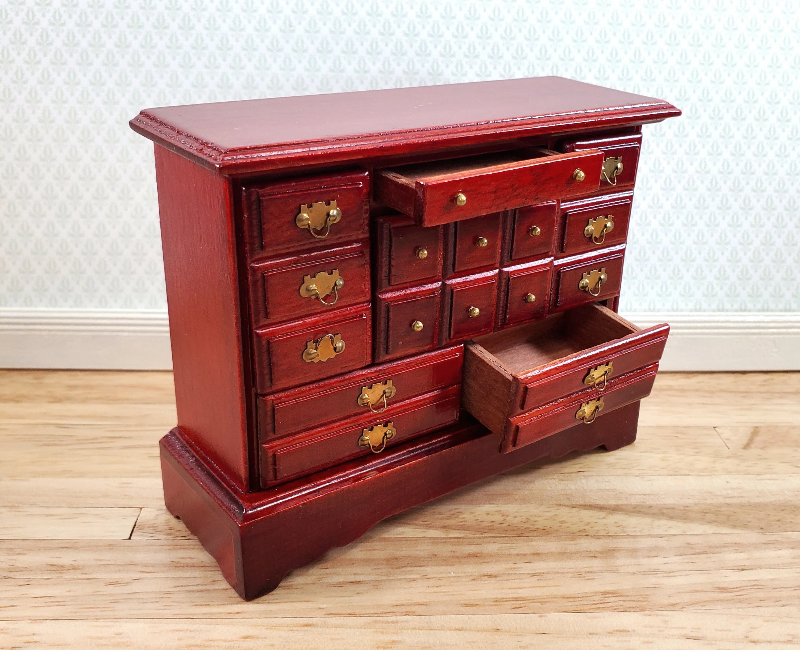 Dollhouse Dresser Chest 6 Opening Drawers 1:12 Scale Miniature Mahogany Finish - Image 3