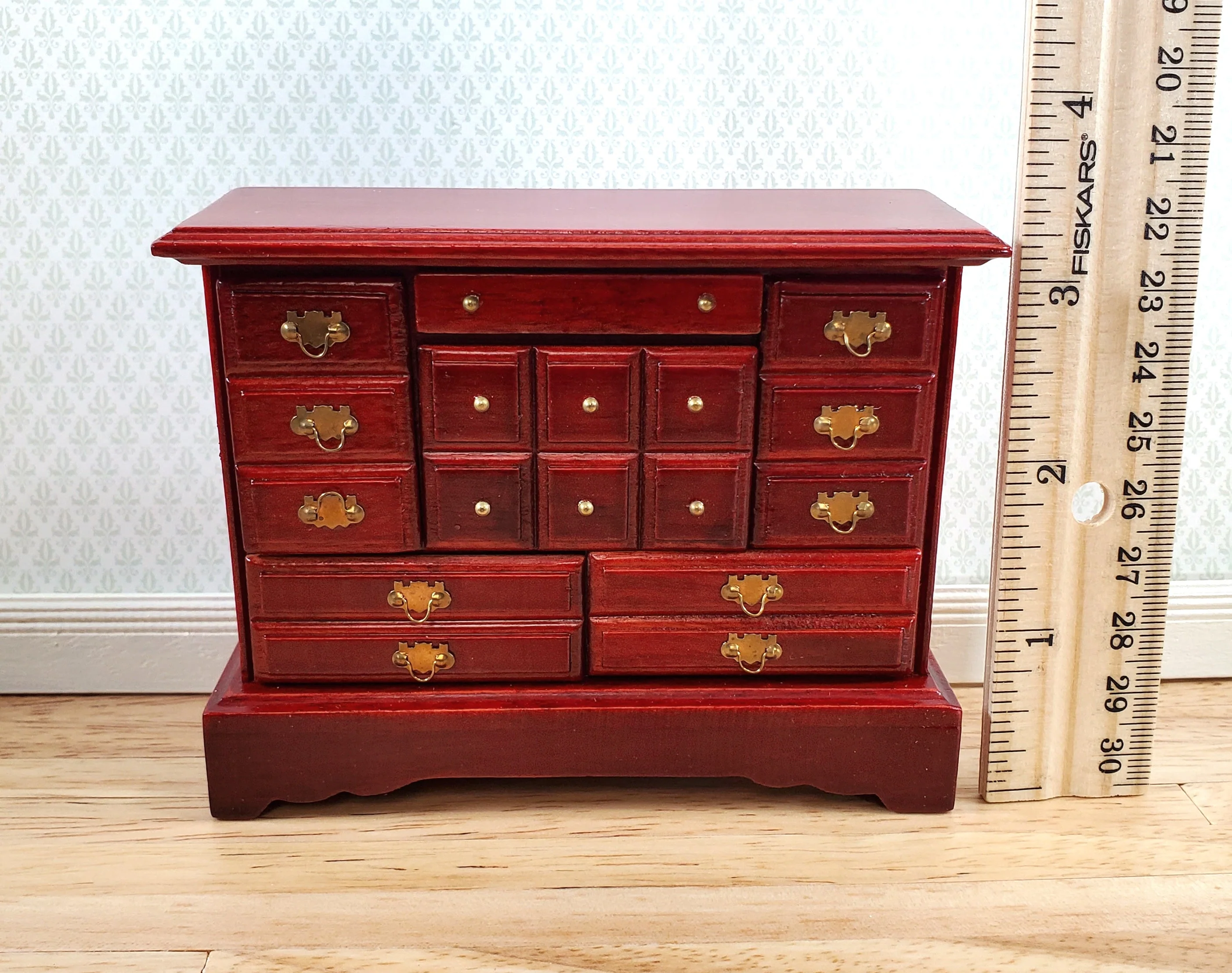 Dollhouse Dresser Chest 6 Opening Drawers 1:12 Scale Miniature Mahogany Finish - Image 4