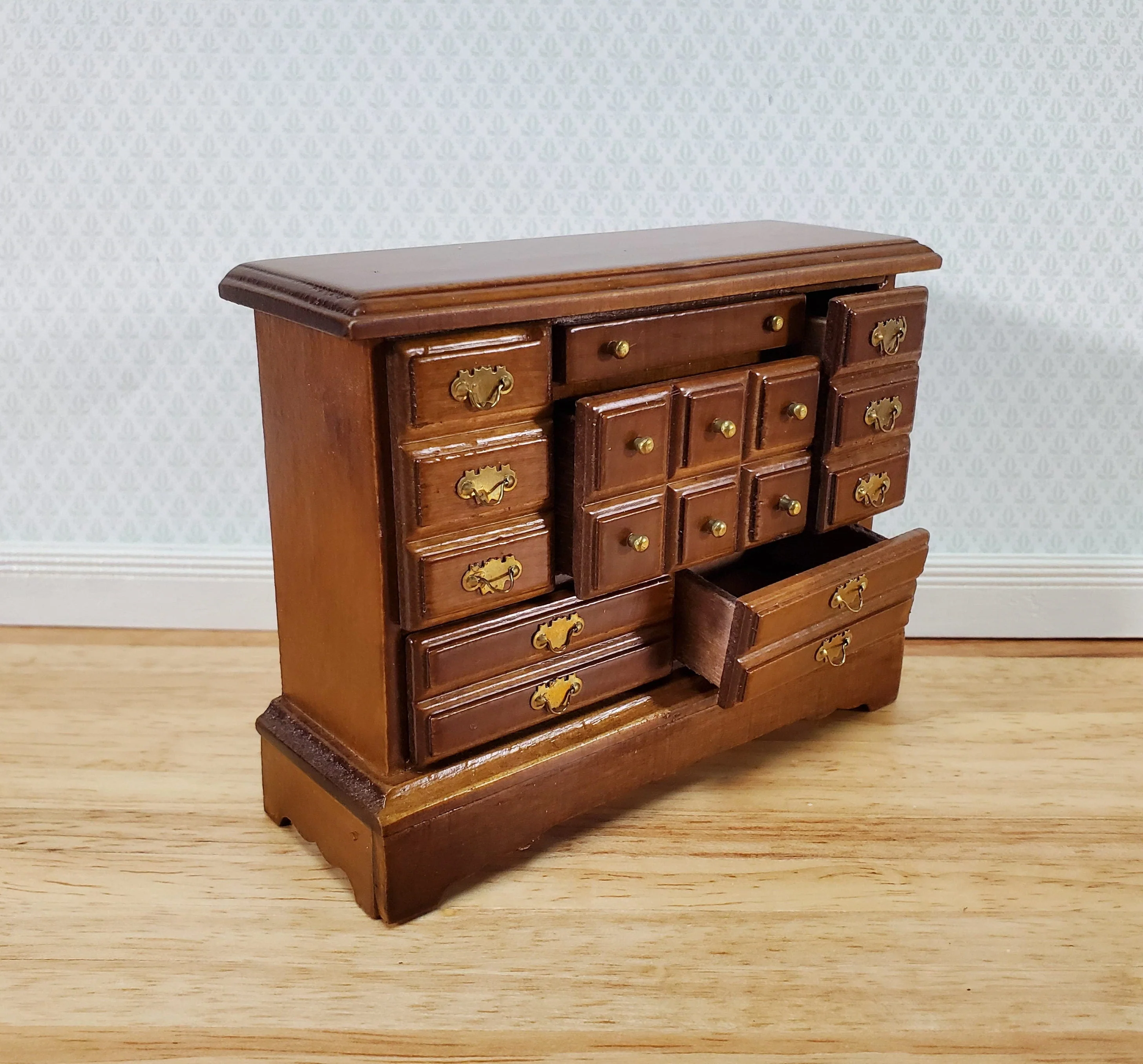 Dollhouse Dresser Chest 6 Opening Drawers 1:12 Scale Miniature Walnut Finish - Image 3