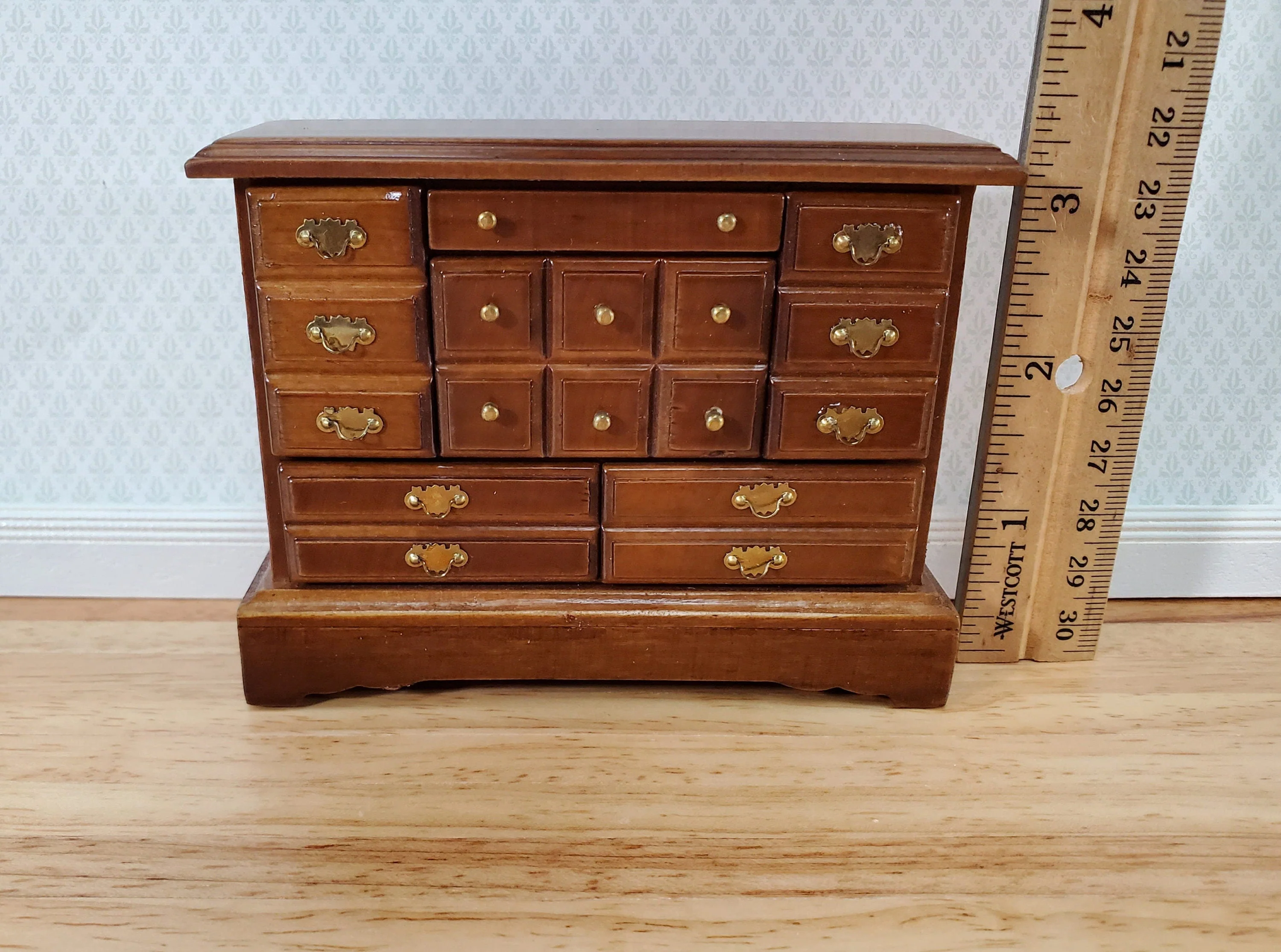 Dollhouse Dresser Chest 6 Opening Drawers 1:12 Scale Miniature Walnut Finish - Image 5