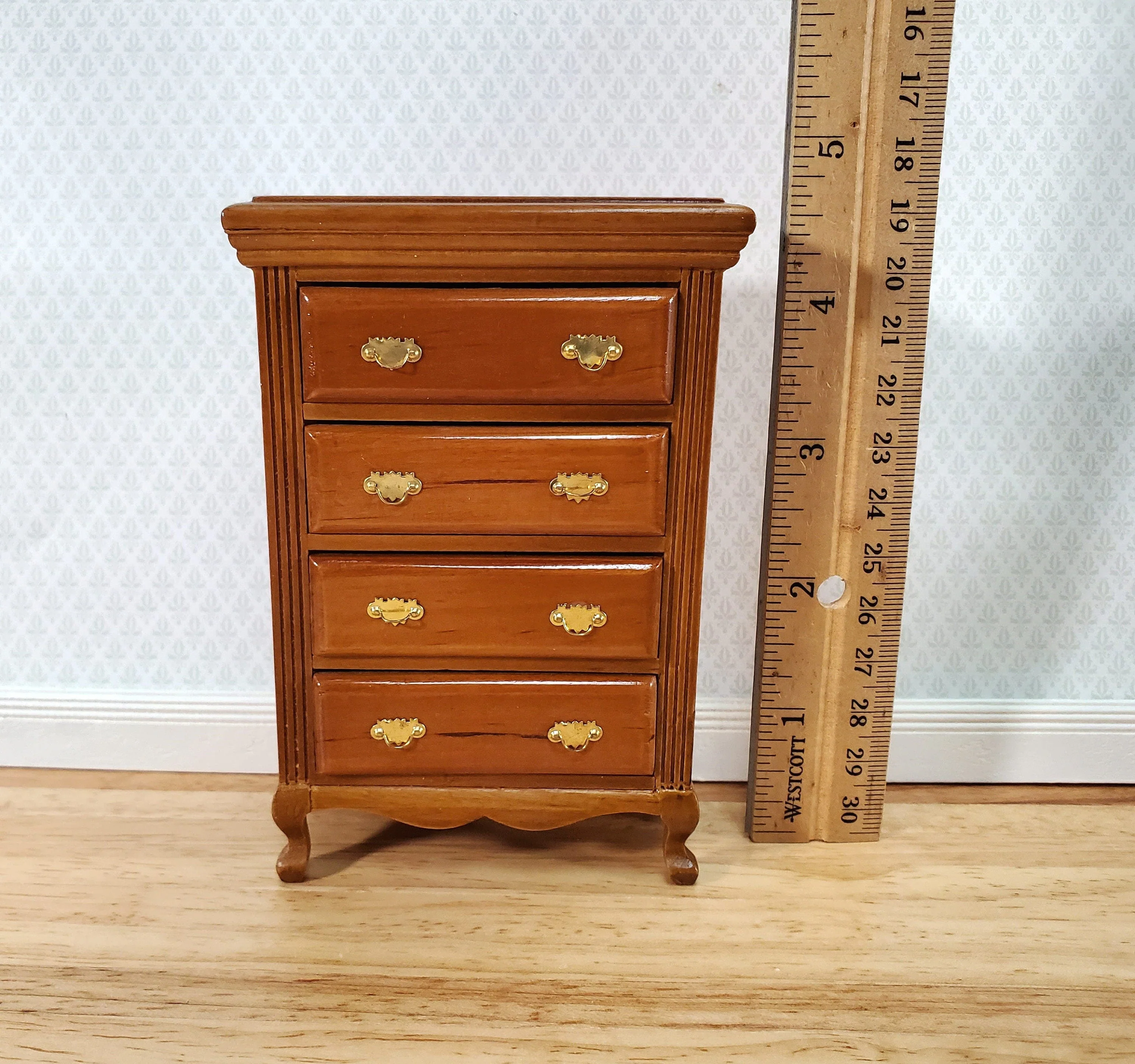 Dollhouse Dresser Chest Tall 4 Drawer 1:12 Scale Miniature Walnut Finish - Image 4