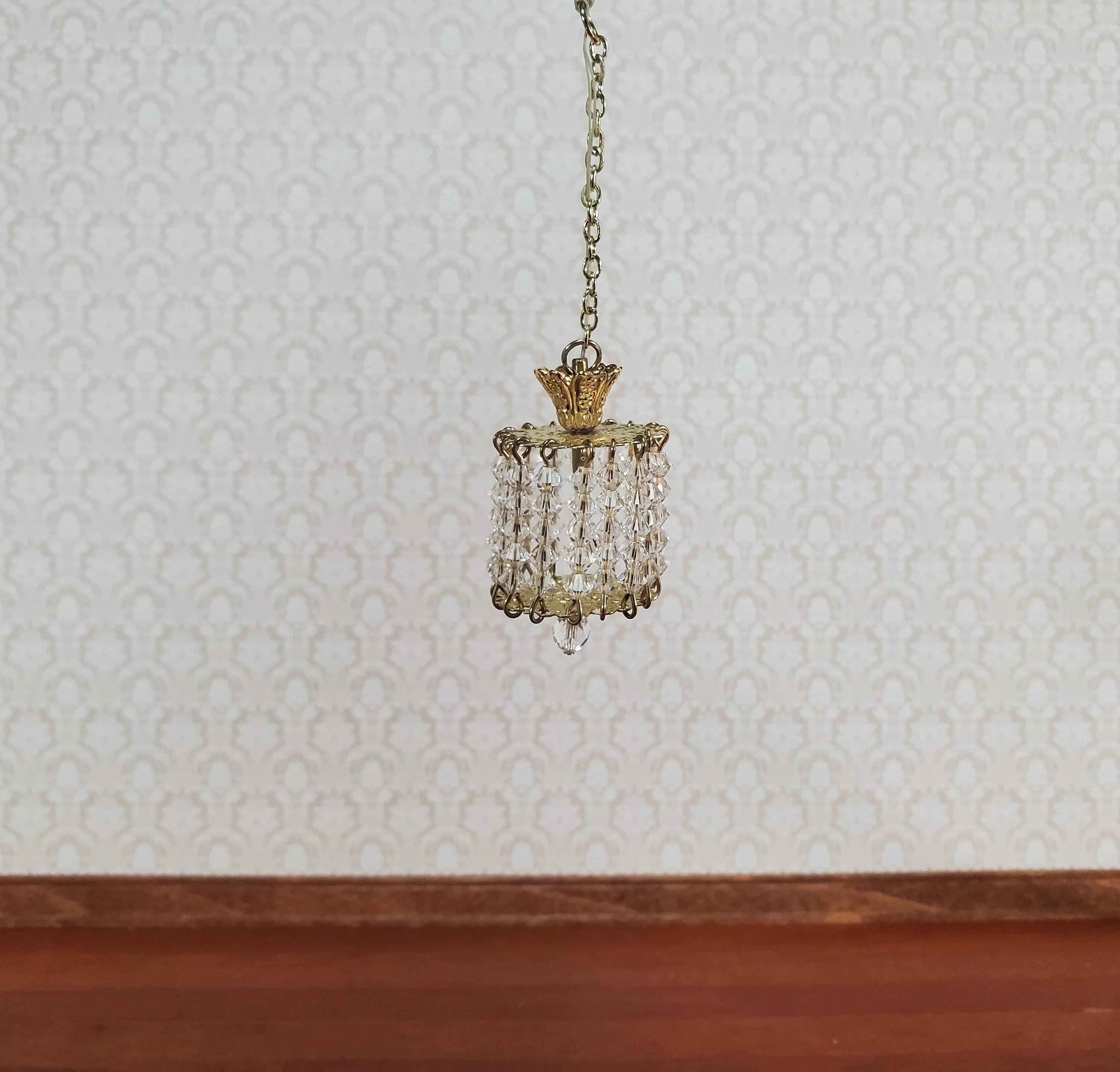 Dollhouse Ceiling Light Real Glass Crystals "Drum Lamp" 12 Volt 1:12 Scale Miniature - Image 4