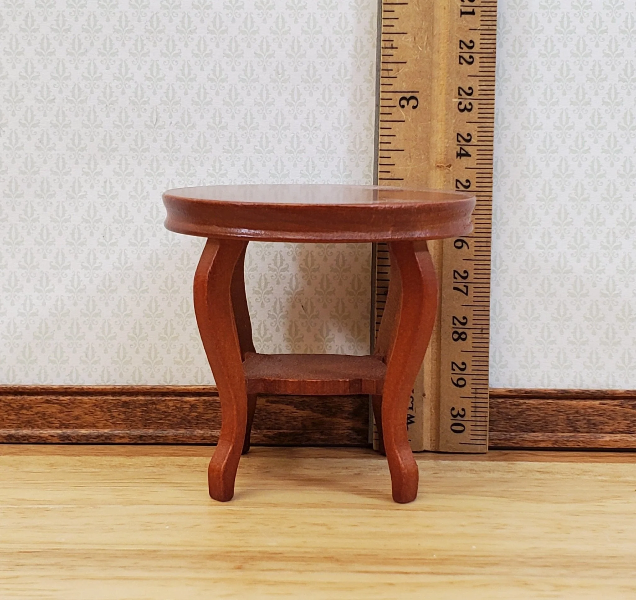 Dollhouse End Table Small Round Walnut Finish Lower Shelf 1:12 Scale Miniature Furniture - Image 5