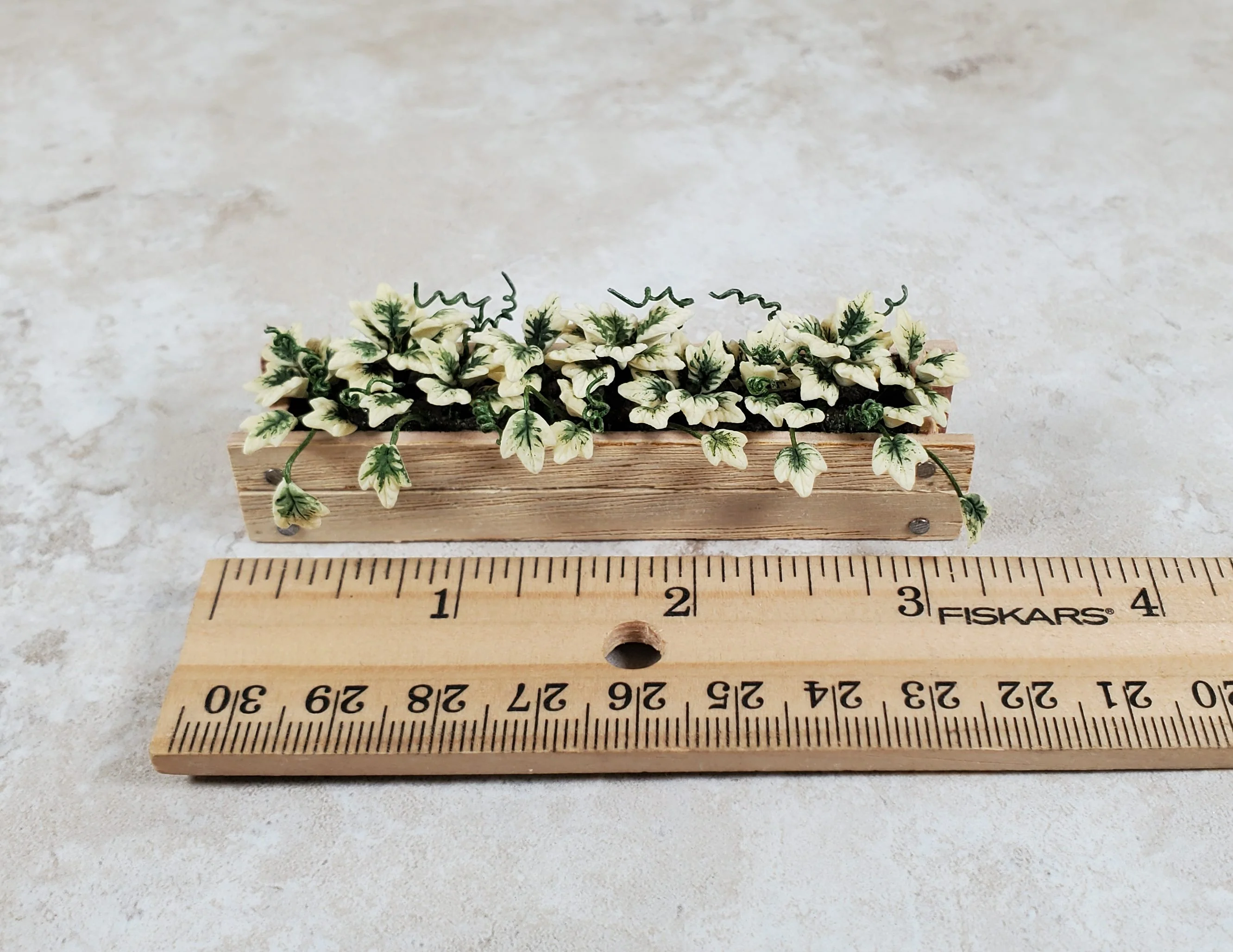 Dollhouse English Ivy in a 3.25" Wooden Window Box Planter 1:12 Scale Miniature - Image 3