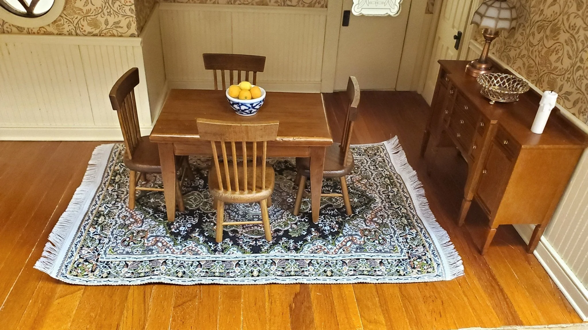 Dollhouse Fabric Rug Large Green Black 9 1/4" x 6" 1:12 Scale Miniature Carpet - Image 3