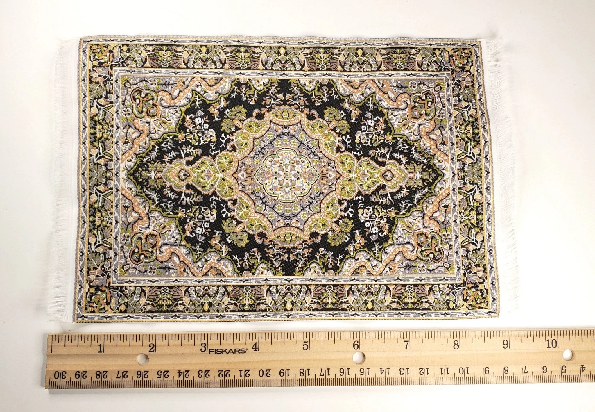 Dollhouse Fabric Rug Large Green Black 9 1/4" x 6" 1:12 Scale Miniature Carpet - Image 4