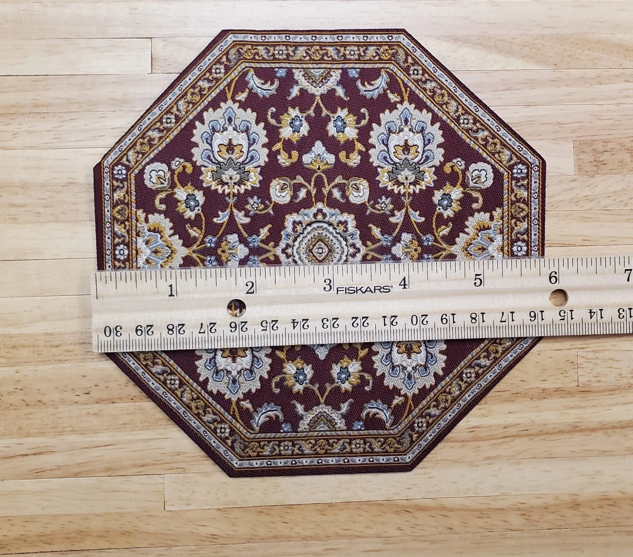 Dollhouse Fabric Rug Octagon Maroon and Gold 1:12 Scale Miniature 5 3/4" - Image 2