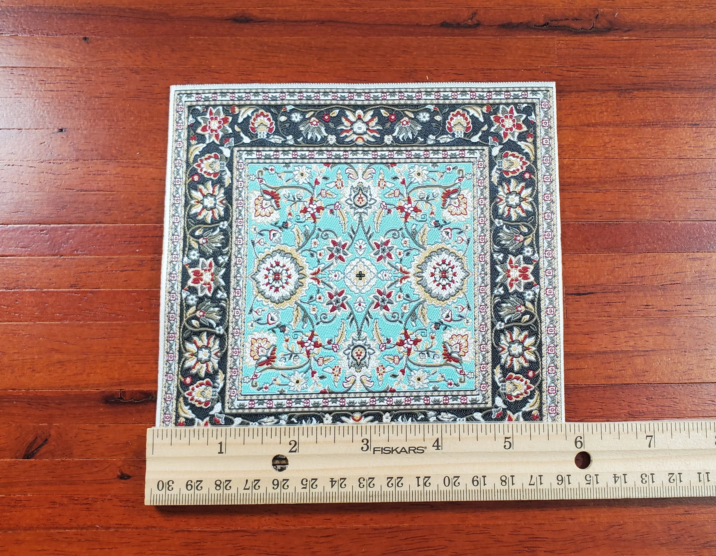 Dollhouse Fabric Rug Square Black Teal Green 1:12 Scale Miniature Carpet - Image 3