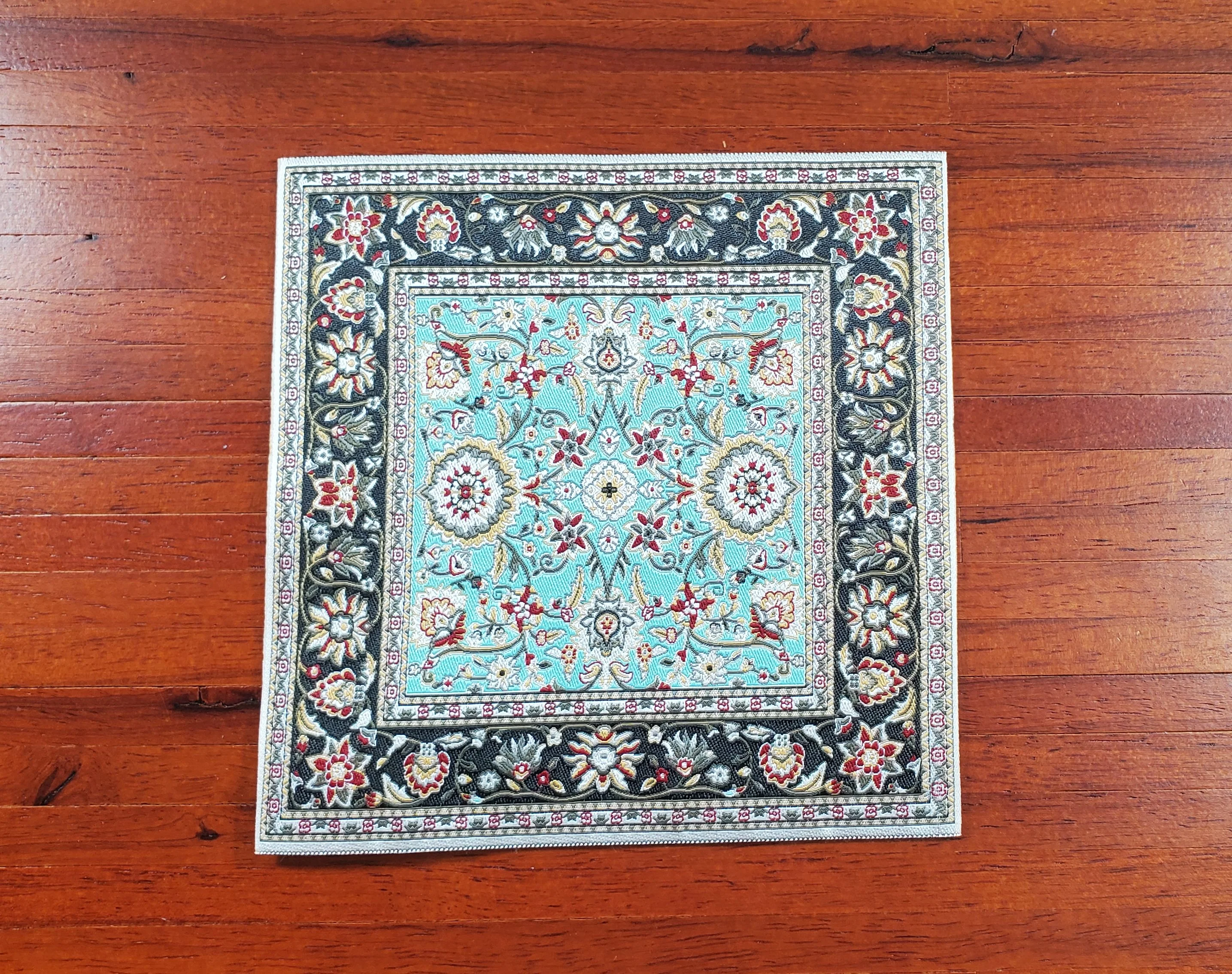 Dollhouse Fabric Rug Square Black Teal Green 1:12 Scale Miniature Carpet - Image 4