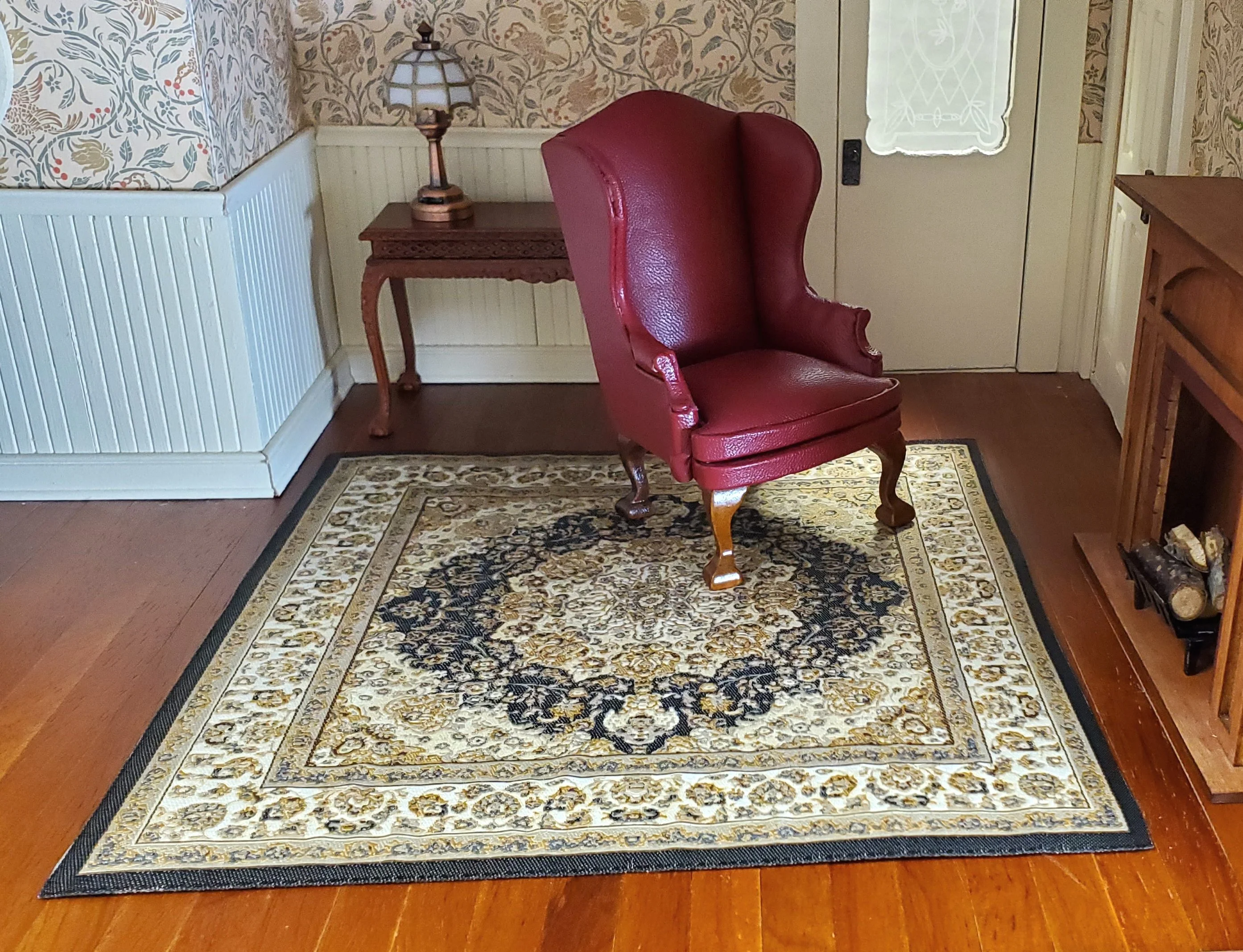 Dollhouse Fabric Rug Square Persian Style Black Gold 1:12 Scale Miniature Carpet - Image 3