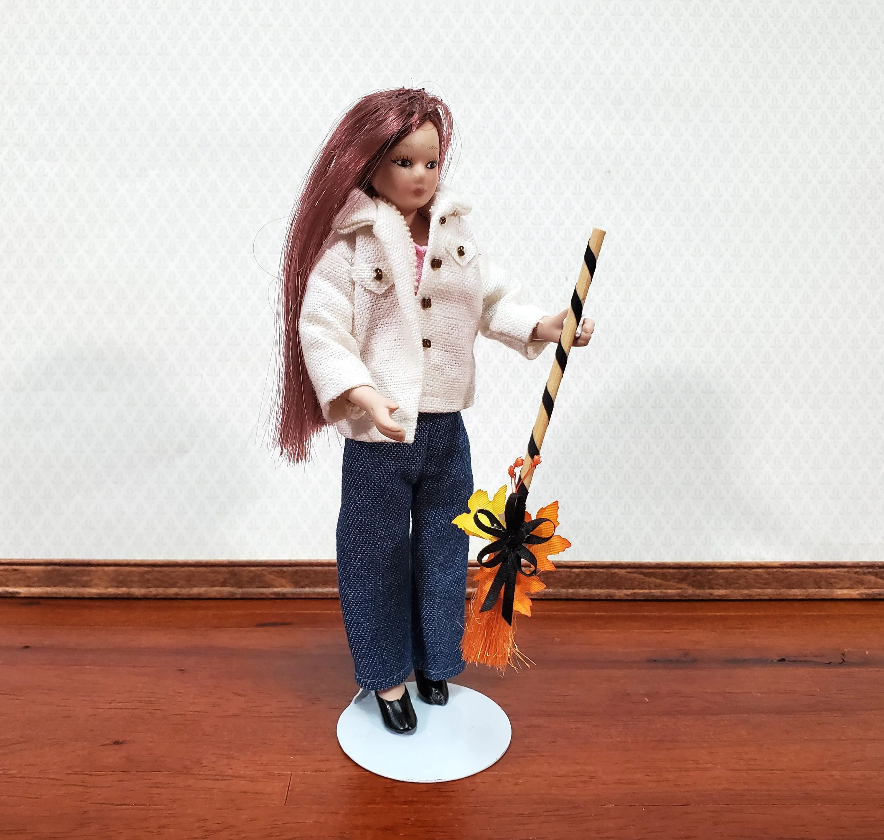 Dollhouse Fall Broom Decorative Decor Halloween Leaves 1:12 Scale Miniature - Image 2