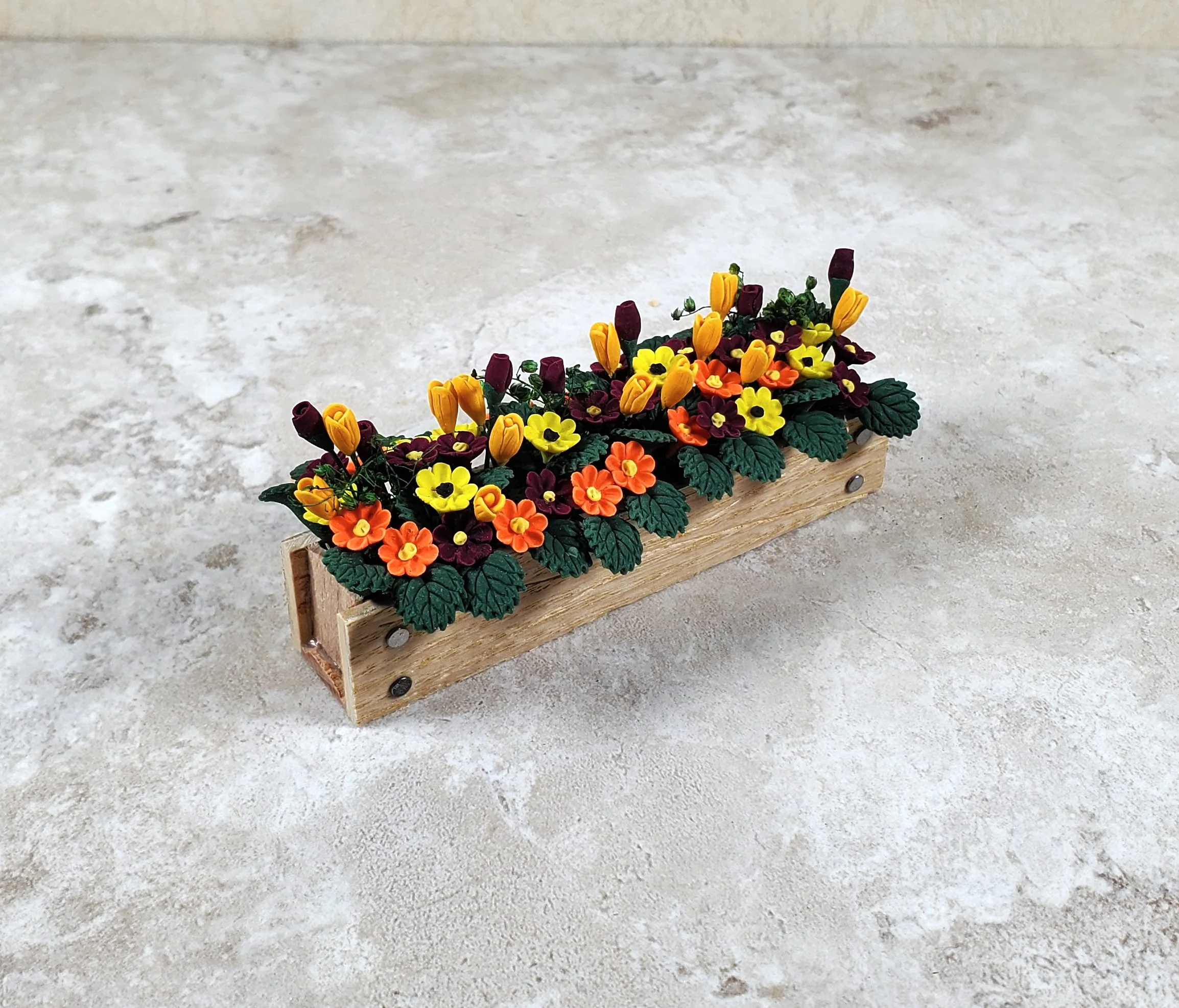 Dollhouse Fall Flowers in 3.25" Wooden Window Box Planter 1:12 Scale Miniature - Image 2