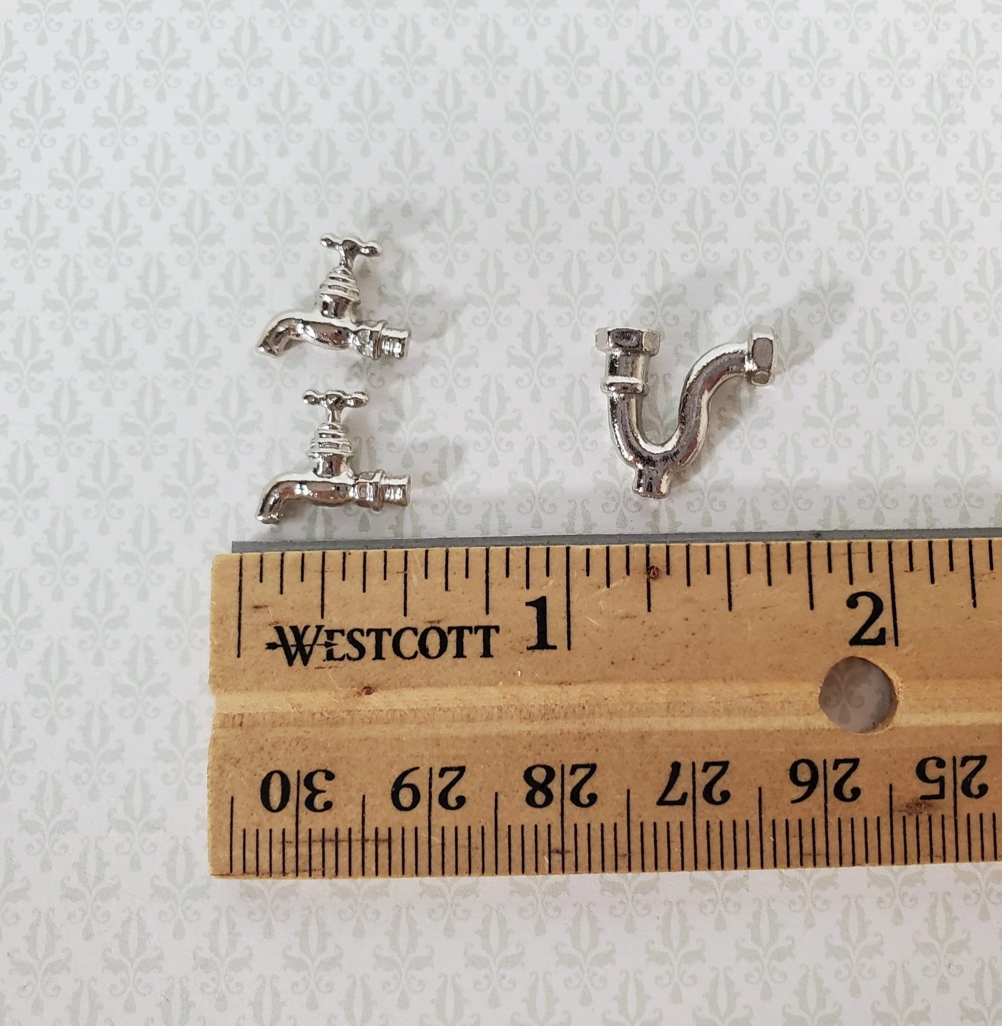 Dollhouse Faucet Taps and Pipe Drain for Kitchen or Bathroom Sink 1:12 Scale Silver Metal S1121 - Image 3