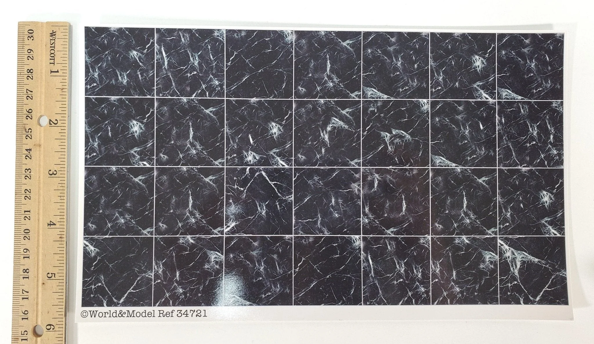 Dollhouse Faux Black Marble Tile Floor Card 1:12 Scale Miniature World Model - Image 2