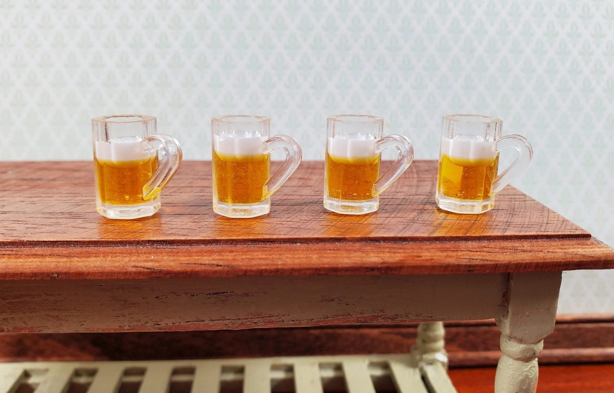 Dollhouse Filled Beer Mugs Set of 4 Large 1:12 Scale Miniature Dishes Glasses