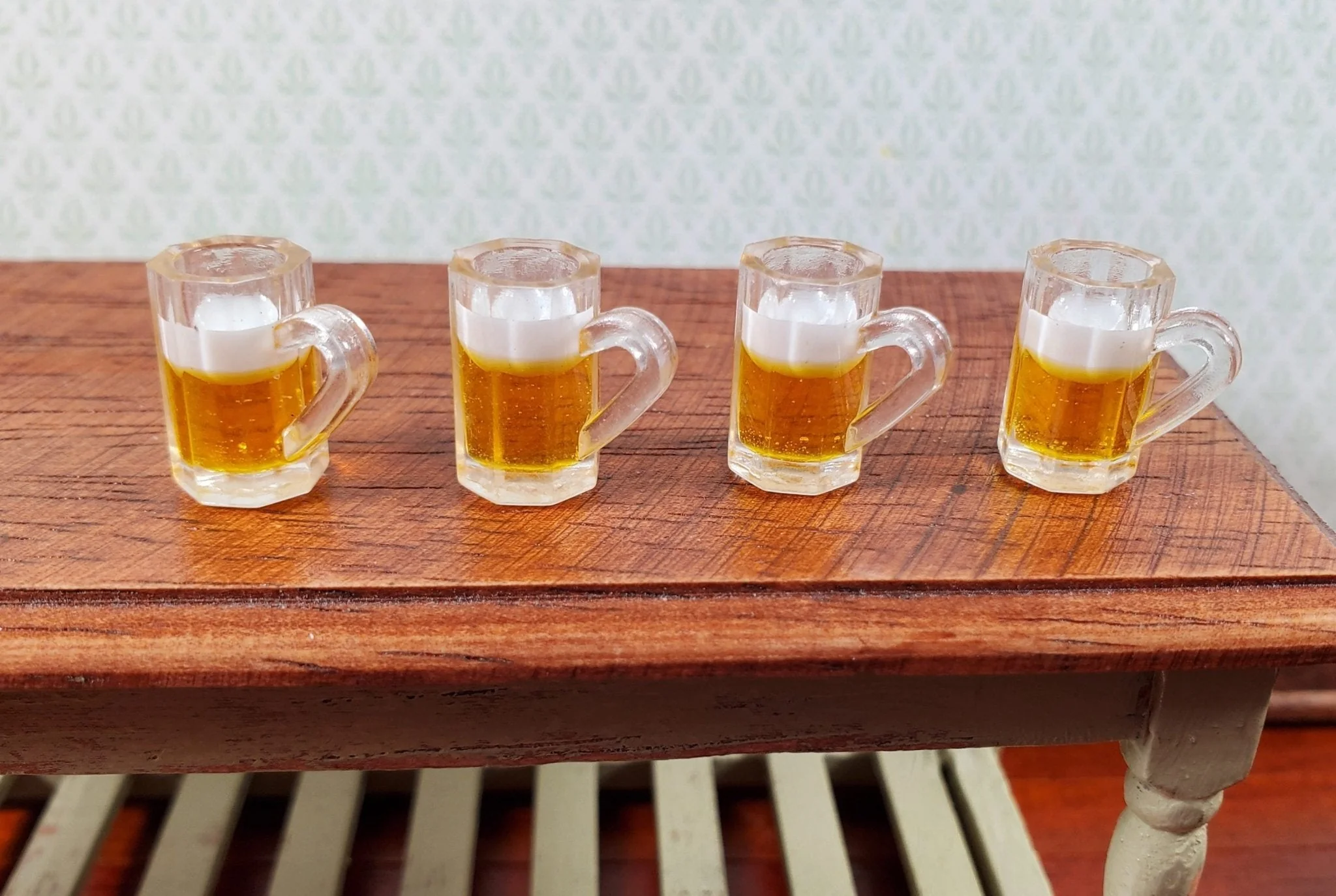 Dollhouse Filled Beer Mugs Set of 4 Large 1:12 Scale Miniature Dishes Glasses - Image 2