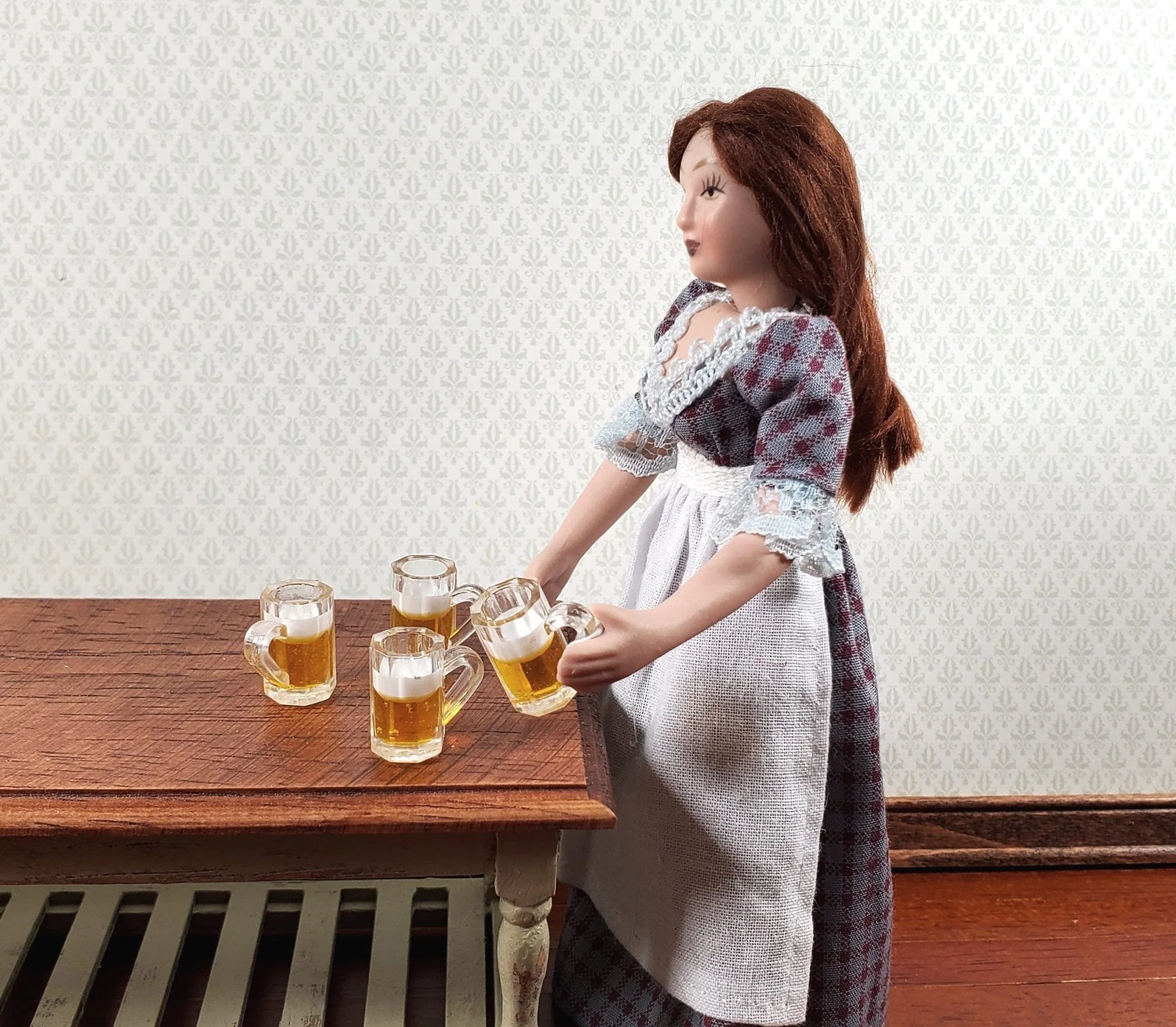 Dollhouse Filled Beer Mugs Set of 4 Large 1:12 Scale Miniature Dishes Glasses - Image 3