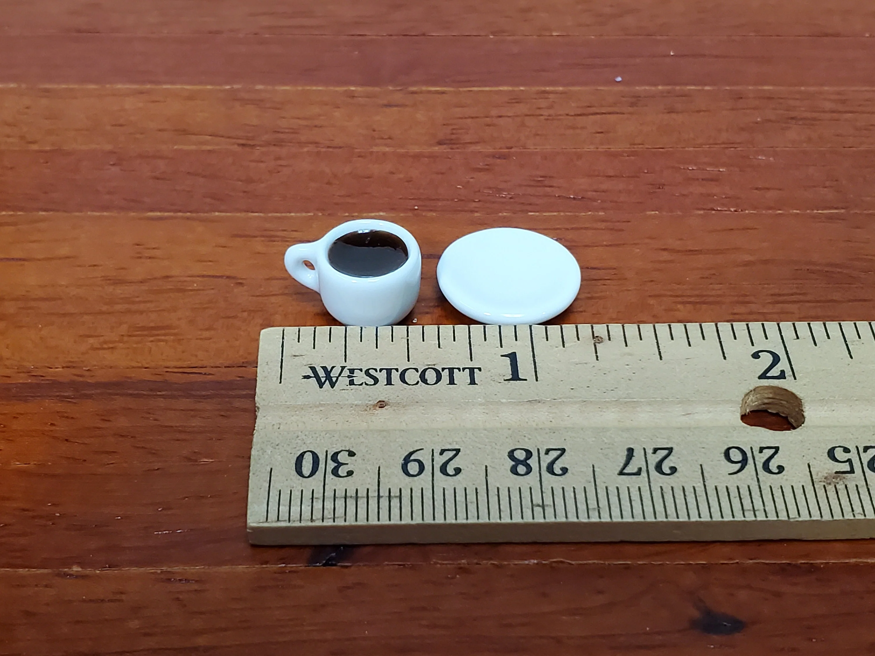 Dollhouse Filled Coffee Mug Cup with Saucer White Ceramic 1:12 Scale Miniature - Image 2