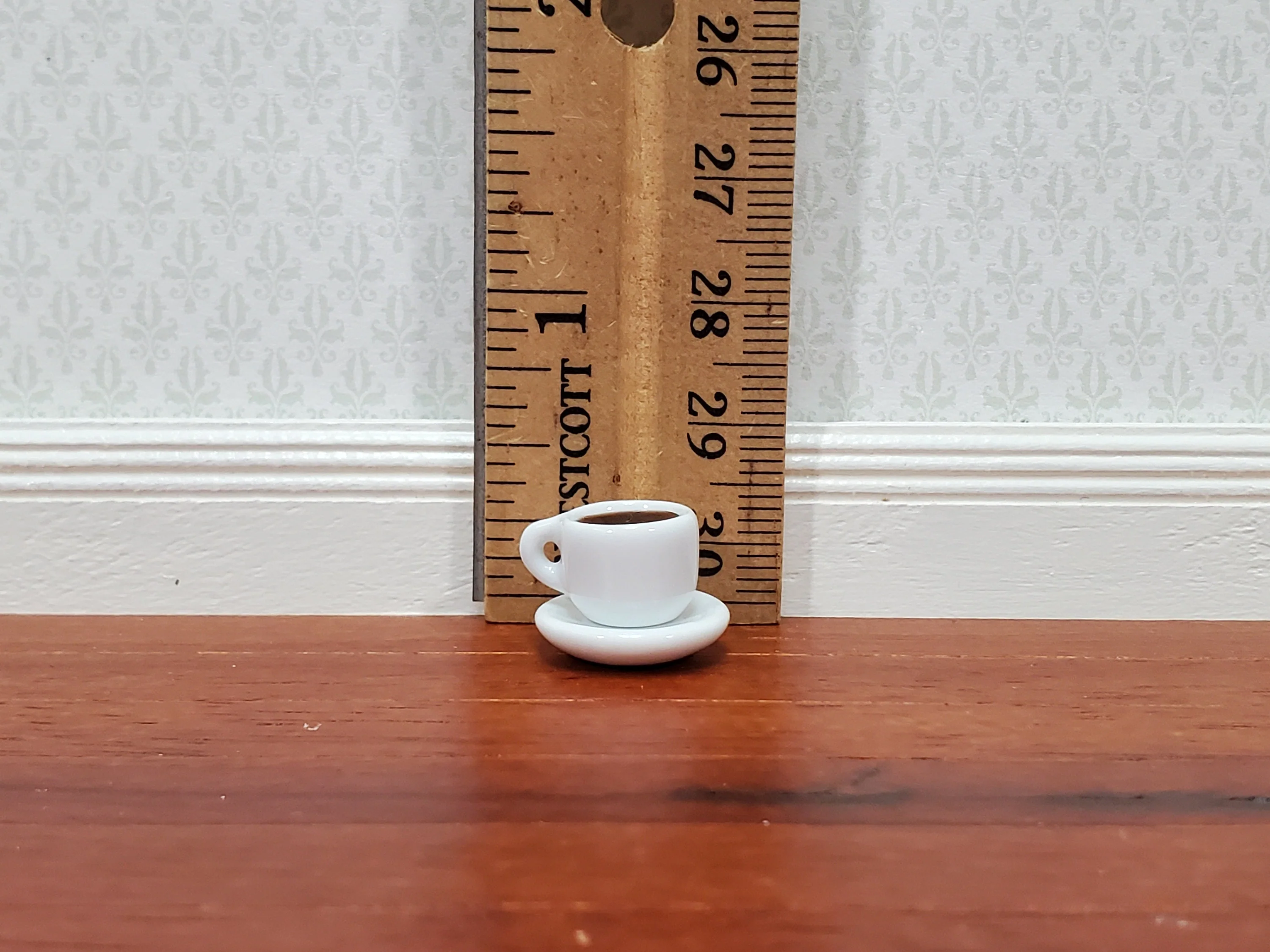 Dollhouse Filled Coffee Mug Cup with Saucer White Ceramic 1:12 Scale Miniature - Image 3