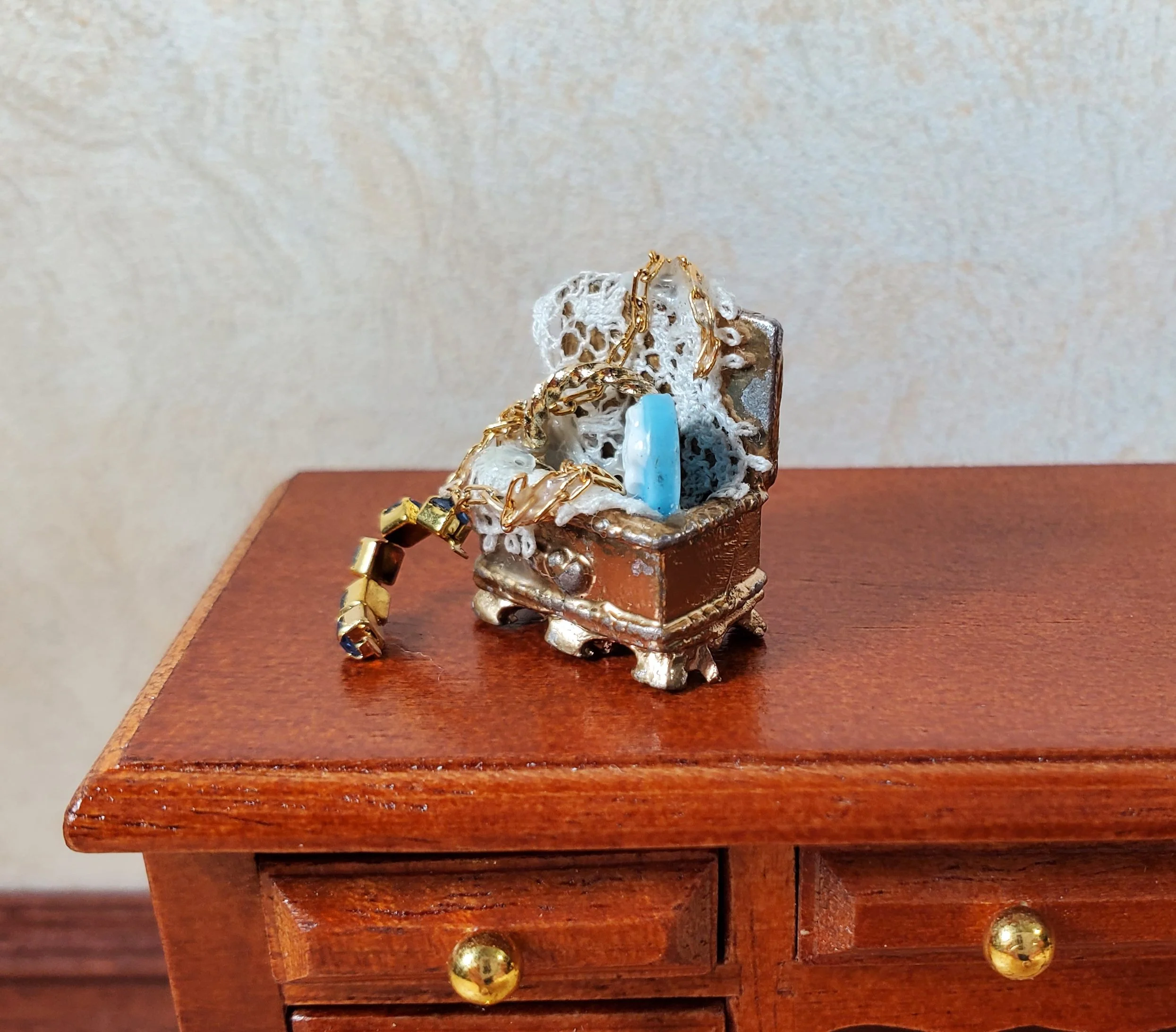 Dollhouse Filled Jewelry Chest Victorian Style 1:12 Scale Miniature Handmade - Image 2
