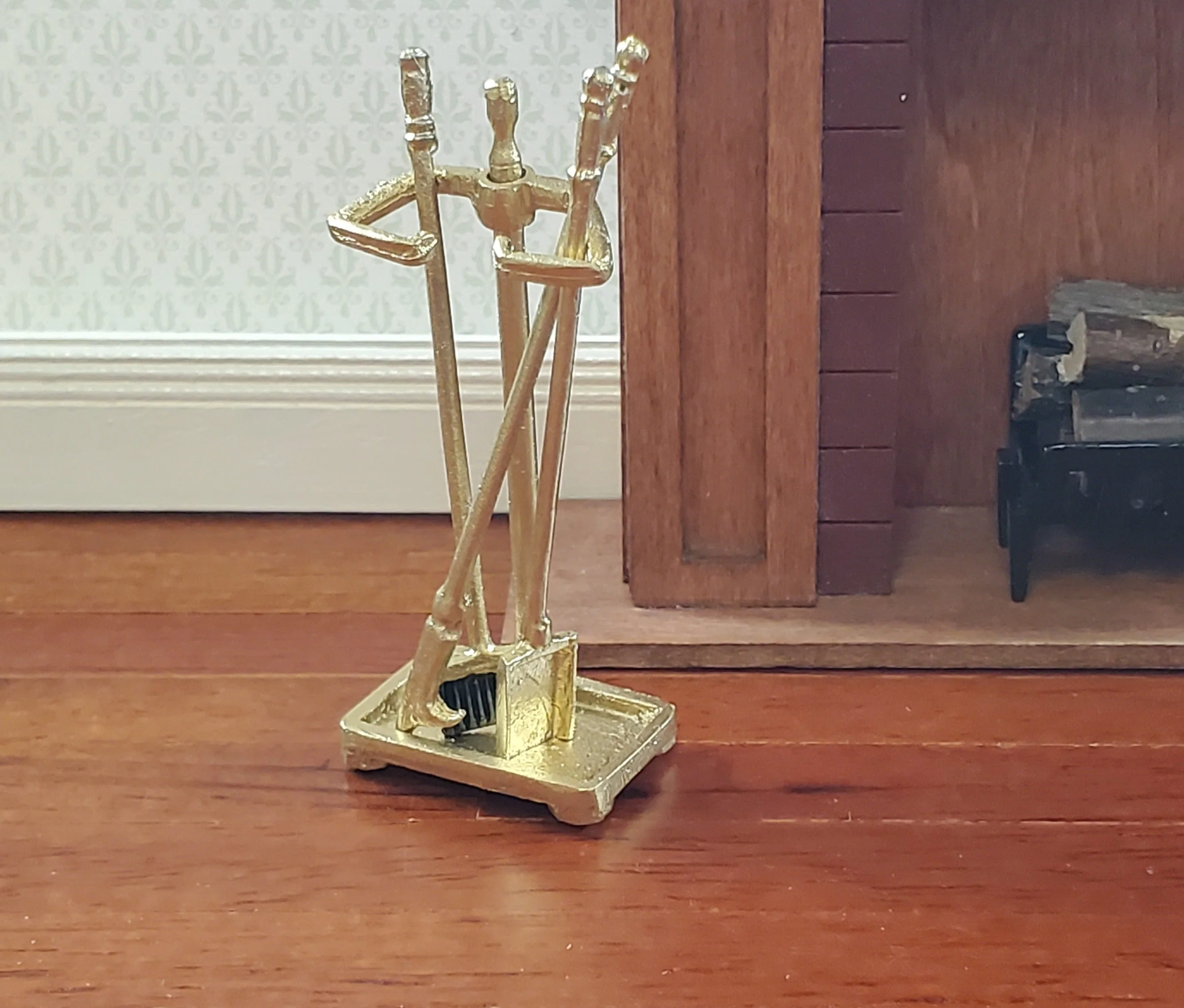 Dollhouse Fireplace Accessory Set Shovel Broom Poker GOLD 1:12 Scale Miniature - Image 2