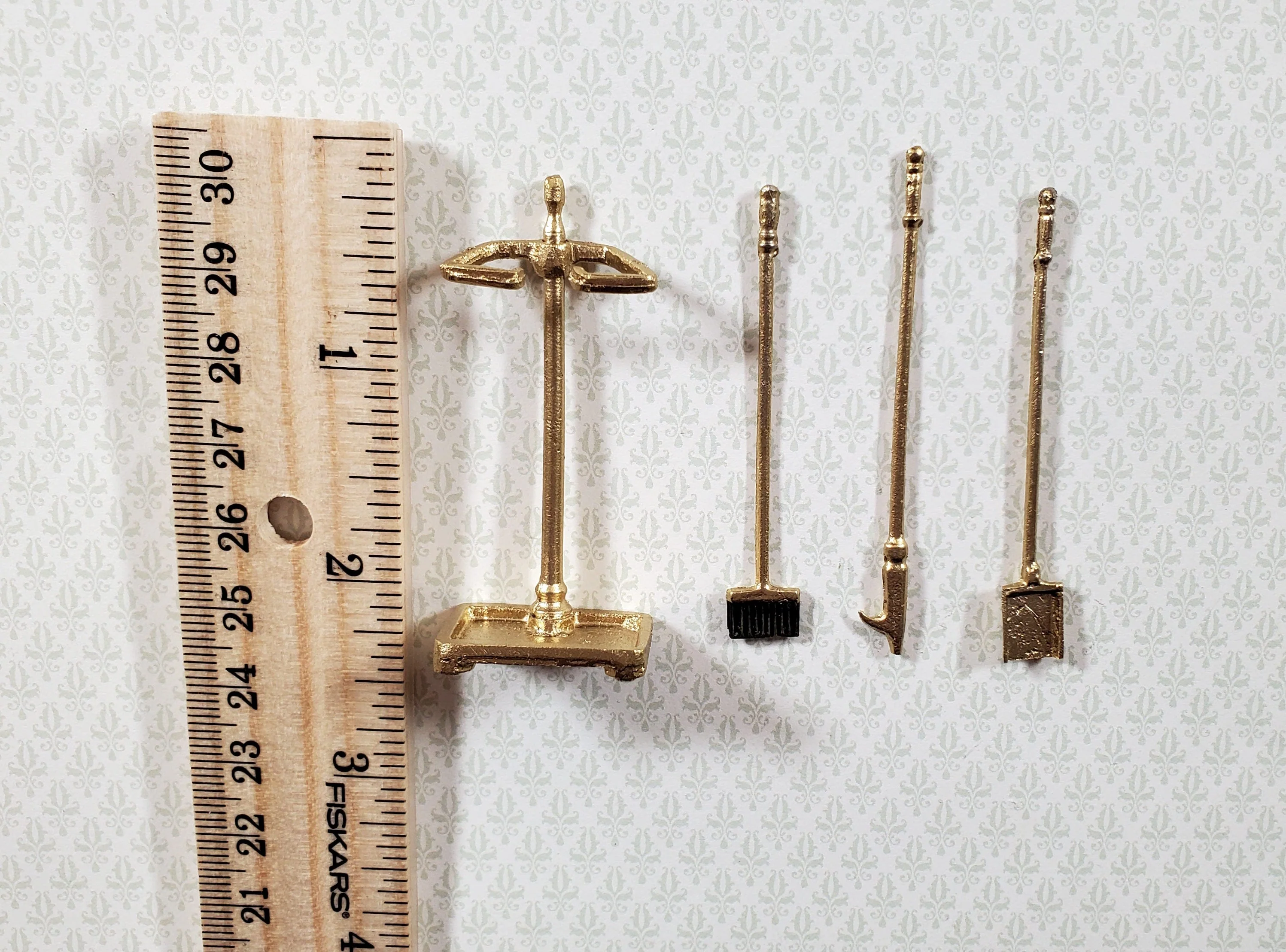 Dollhouse Fireplace Accessory Set Shovel Broom Poker GOLD 1:12 Scale Miniature - Image 5