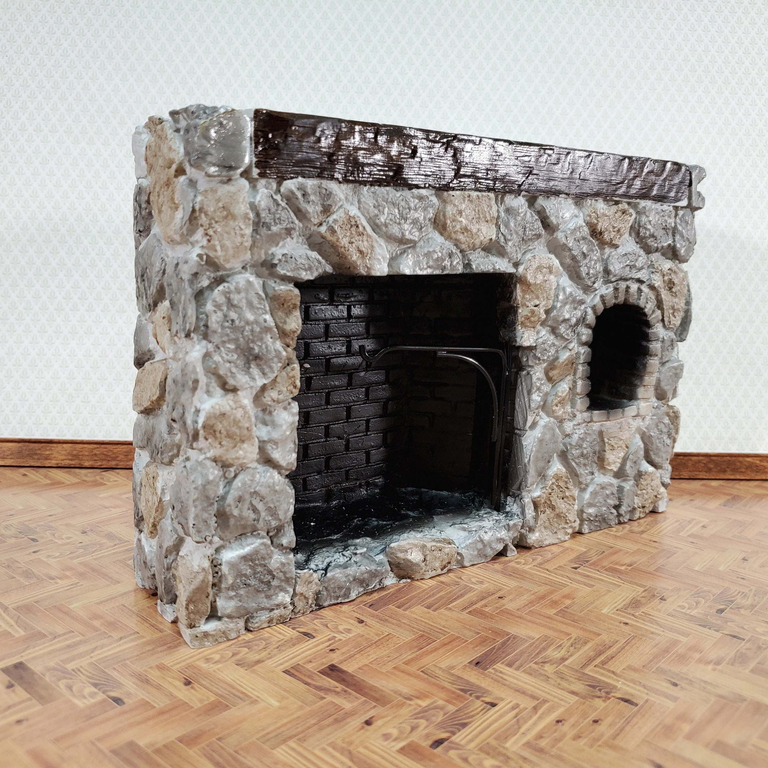 Dollhouse Fireplace Large Stone with Crane Walk-In Style Colonial 1:12 Scale Miniature - Image 2