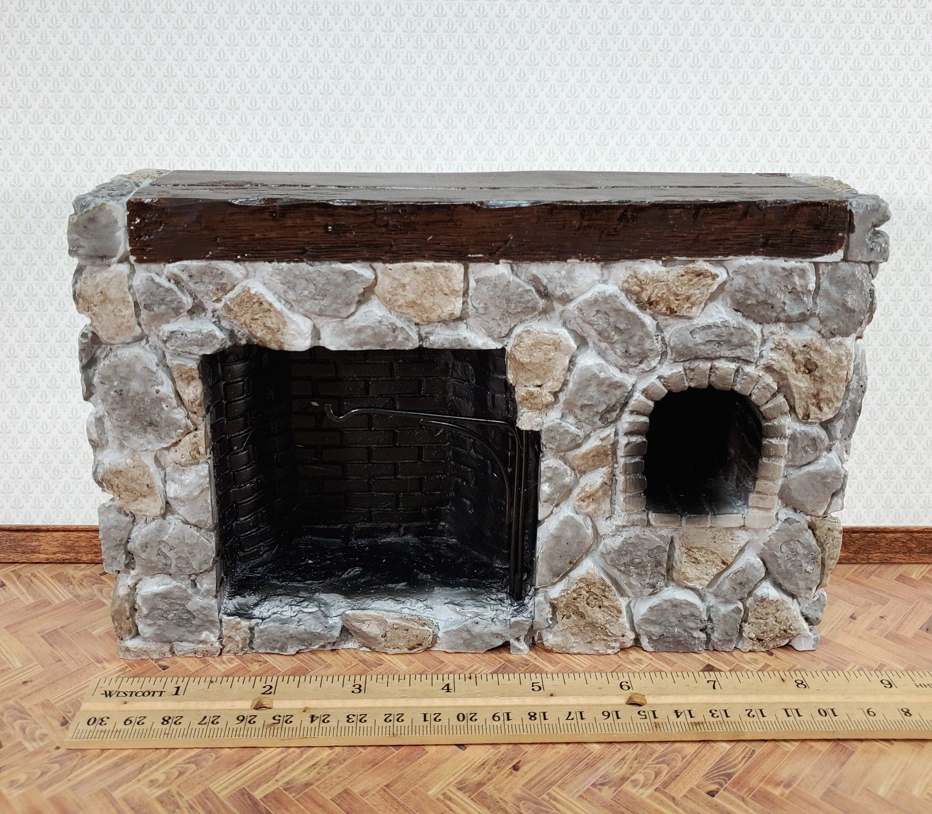 Dollhouse Fireplace Large Stone with Crane Walk-In Style Colonial 1:12 Scale Miniature - Image 4