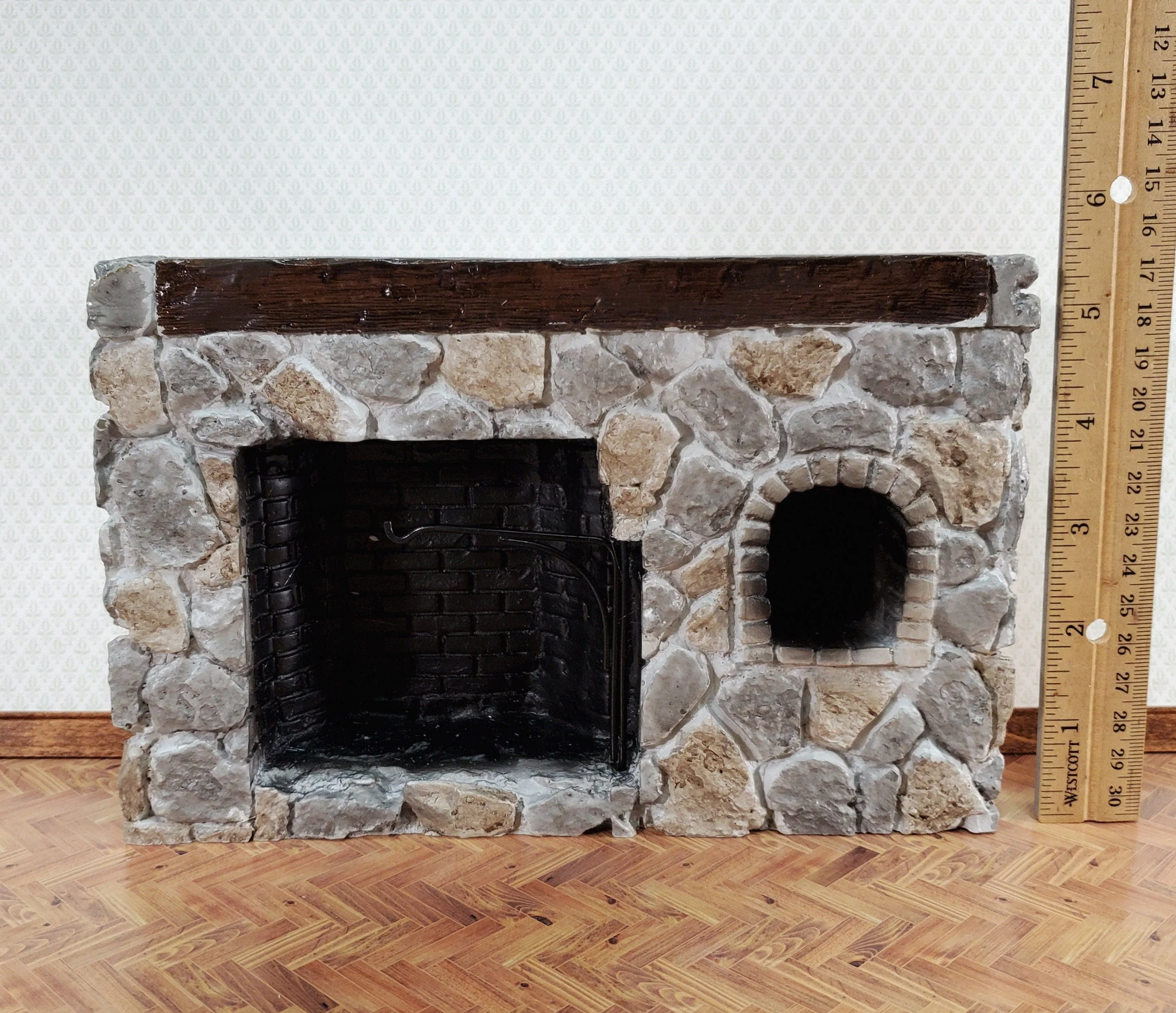 Dollhouse Fireplace Large Stone with Crane Walk-In Style Colonial 1:12 Scale Miniature - Image 5