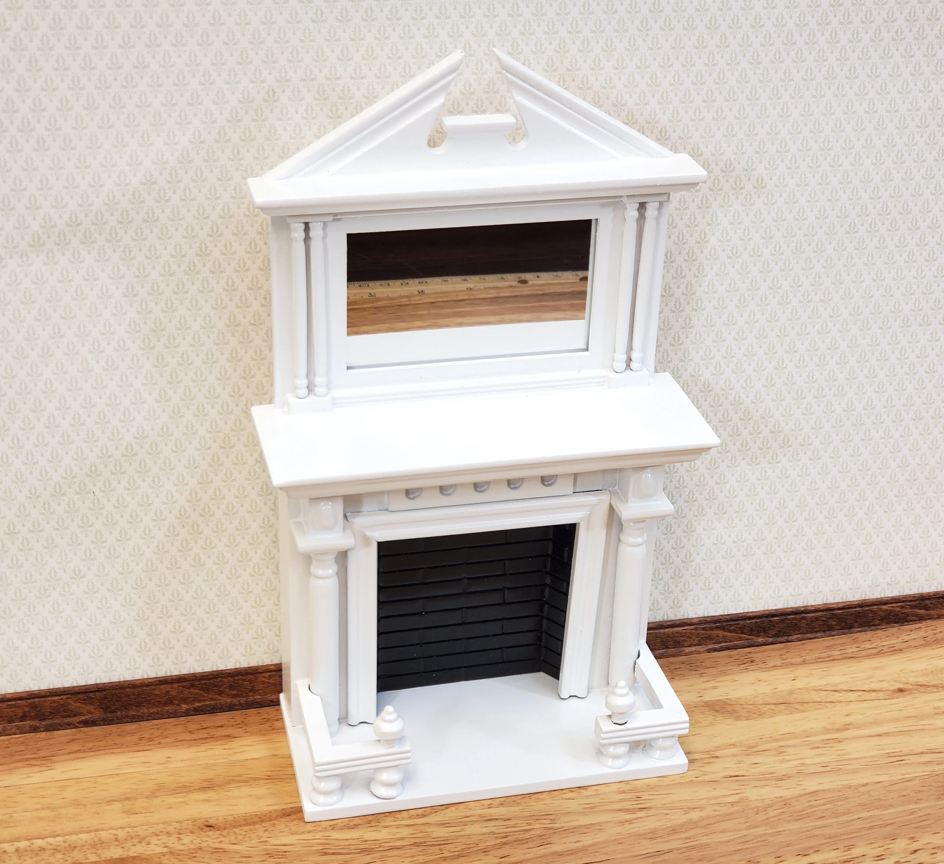 Dollhouse Fireplace Large with Mirror White Finish 1:12 Scale Miniature Furniture - Image 2