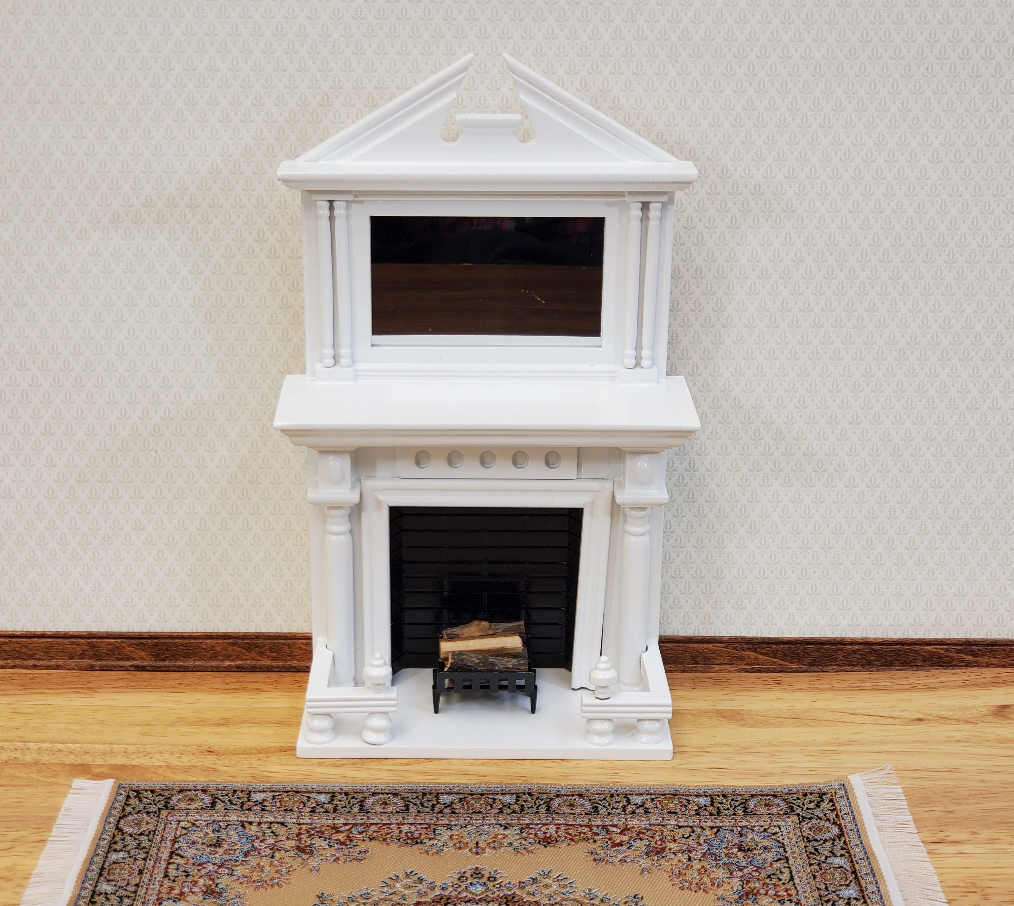 Dollhouse Fireplace Large with Mirror White Finish 1:12 Scale Miniature Furniture - Image 3