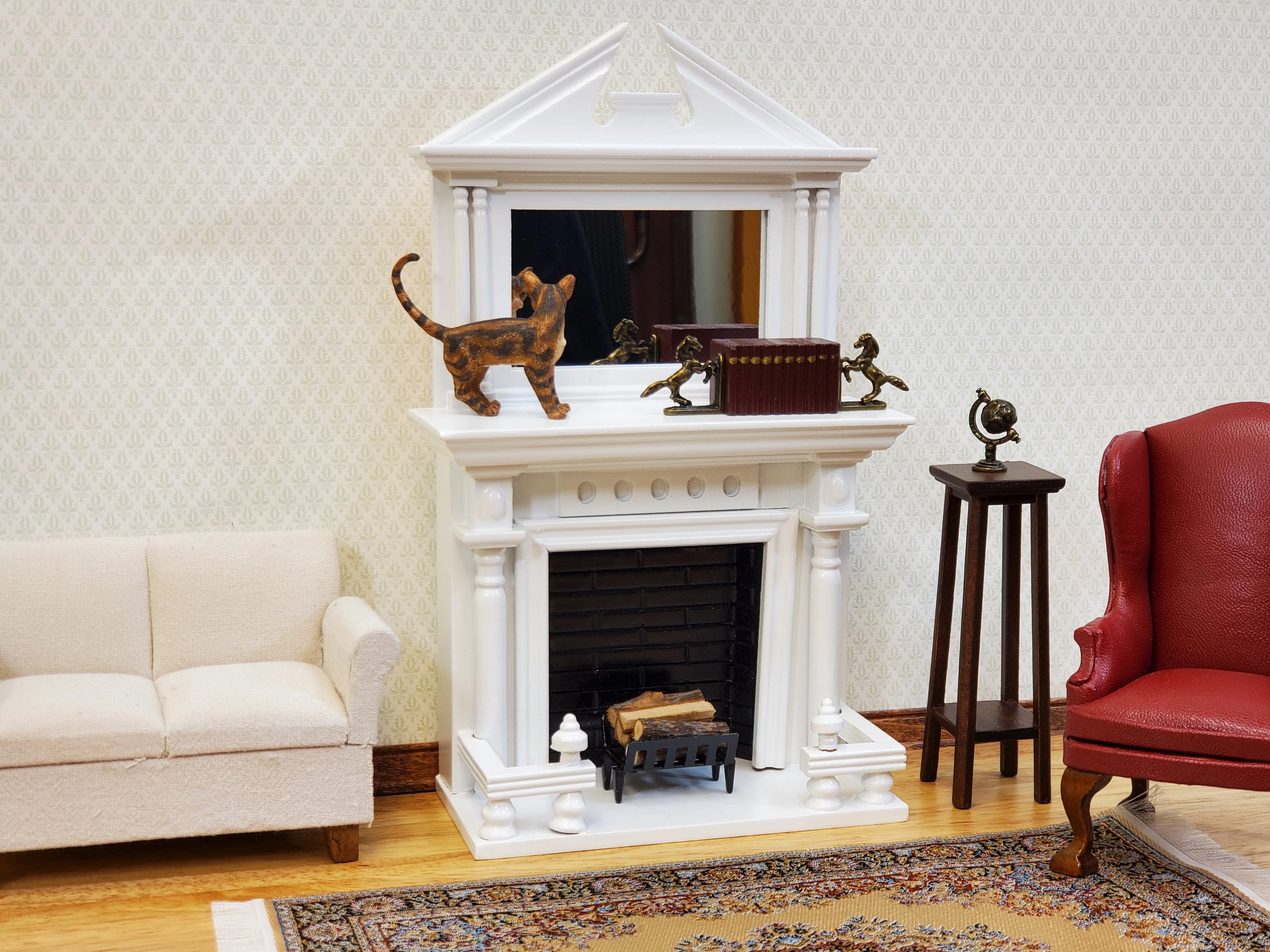 Dollhouse Fireplace Large with Mirror White Finish 1:12 Scale Miniature Furniture - Image 4