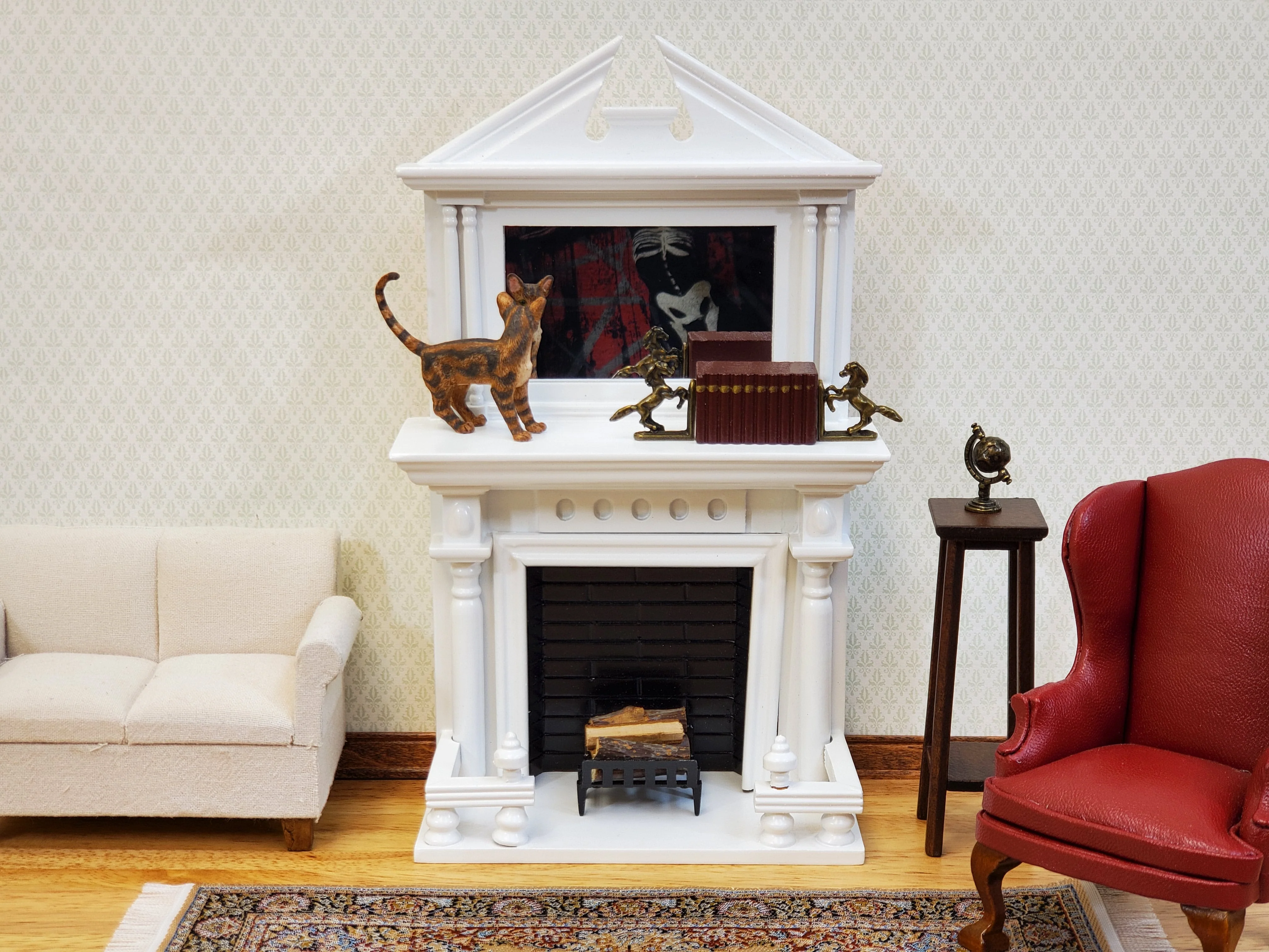 Dollhouse Fireplace Large with Mirror White Finish 1:12 Scale Miniature Furniture - Image 5